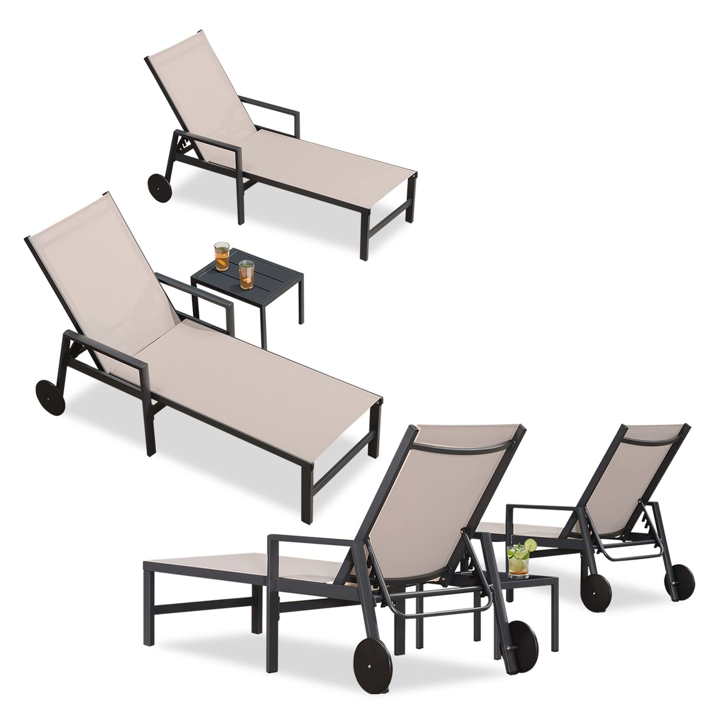 PURPLE LEAF Outdoor Chaise Lounge Chair Set of 2 Patio Pool Lounger Wicker Chairs with Wooden Armrest Sunbathing Tanning Recliner for Pool Backyard Garden Dark Brown
