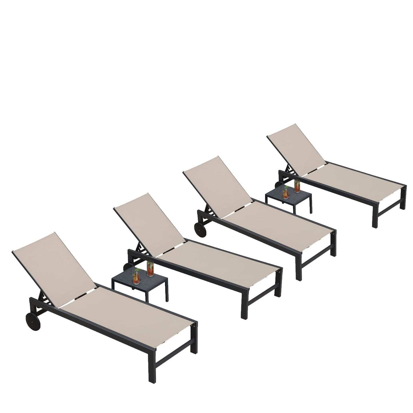 PURPLE LEAF Outdoor Chaise Lounge Chair Set of 2 Patio Pool Lounger Wicker Chairs with Wooden Armrest Sunbathing Tanning Recliner for Pool Backyard Garden Dark Brown