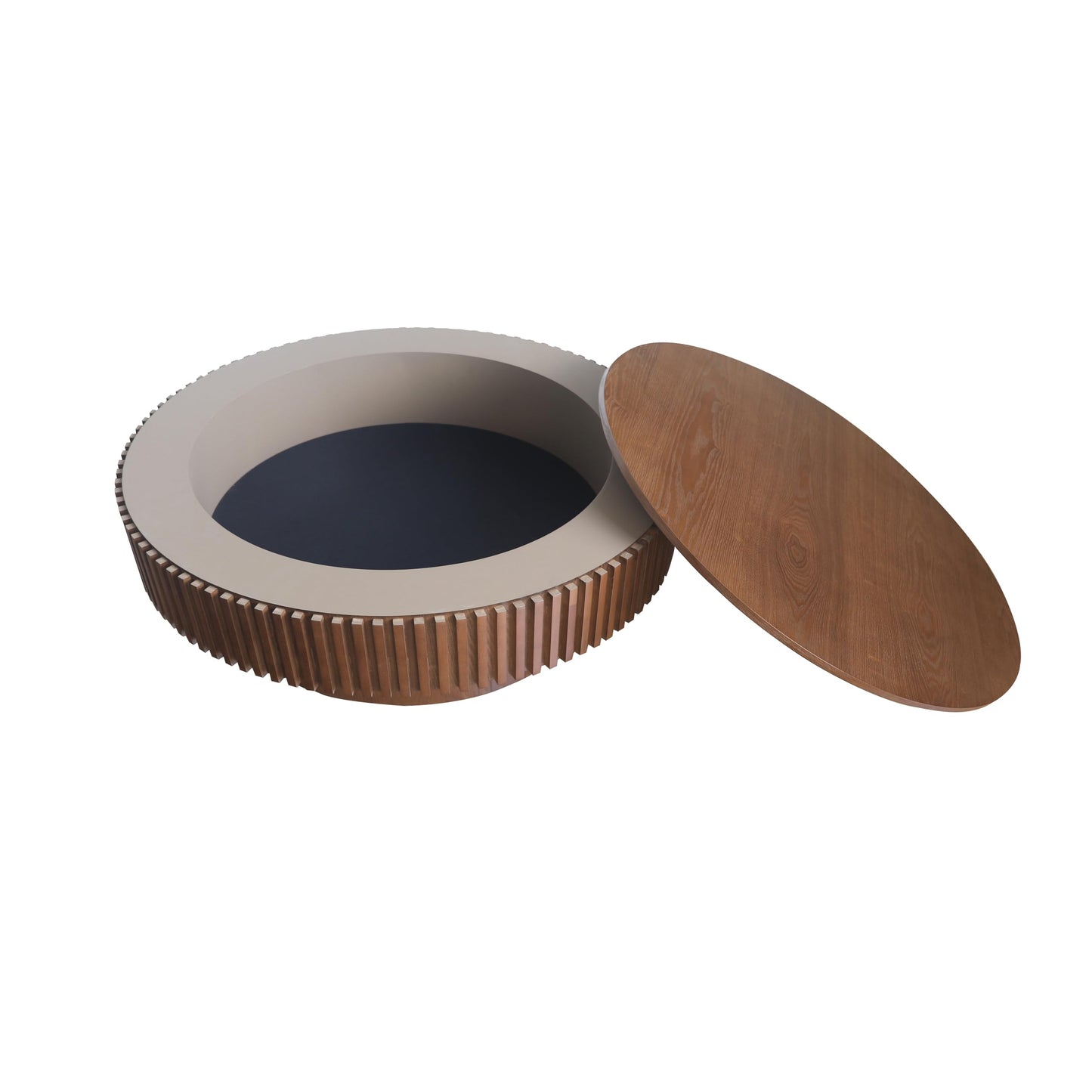 31.5" Round Drum Coffee Table with Storage, Handcraft Fluted Drum Coffee Table, Modern Wooden Circle Cocktail Tea Table Center Table with Sturdy Pedestal for Living Room Apartment (Walnut)