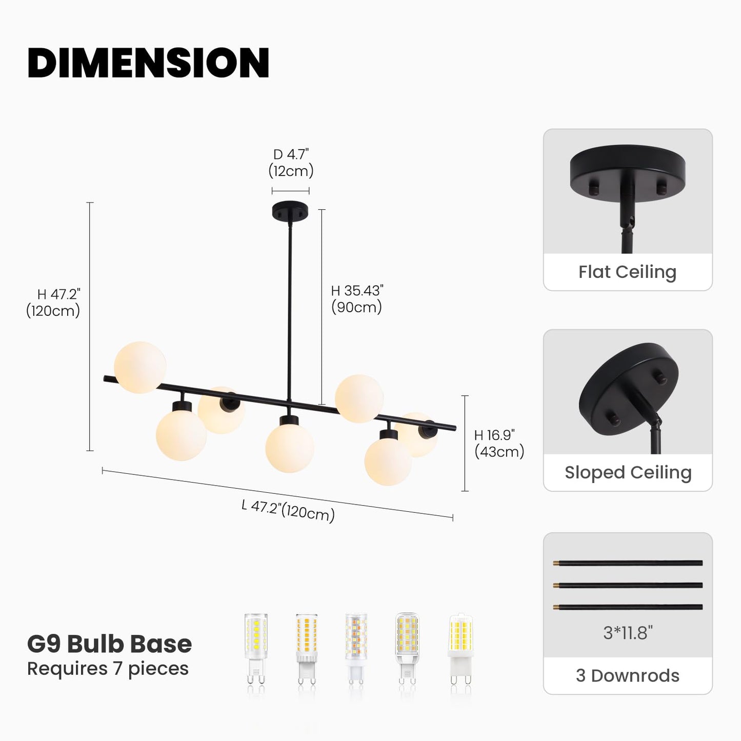 CROSSIO Modern Linear Chandeliers Black 16 Lights Pendant Light Fixtures Bubble Glass Chandelier Mid Century Sputnik Chandelier for Kitchen Island Dining Room