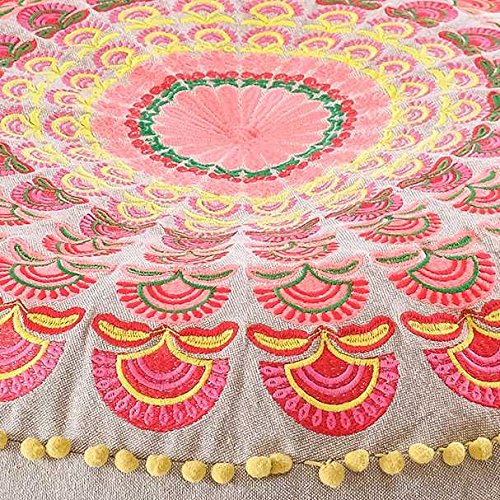 Large Round Floor Pillow Cover Blue Indian Décorative Accent Meditation Cushion Perfect for Living Room, Bedroom, Nursary or Children Room Seating Area Stool Footstool Pouf Ottoman 24x8 Unstuffed