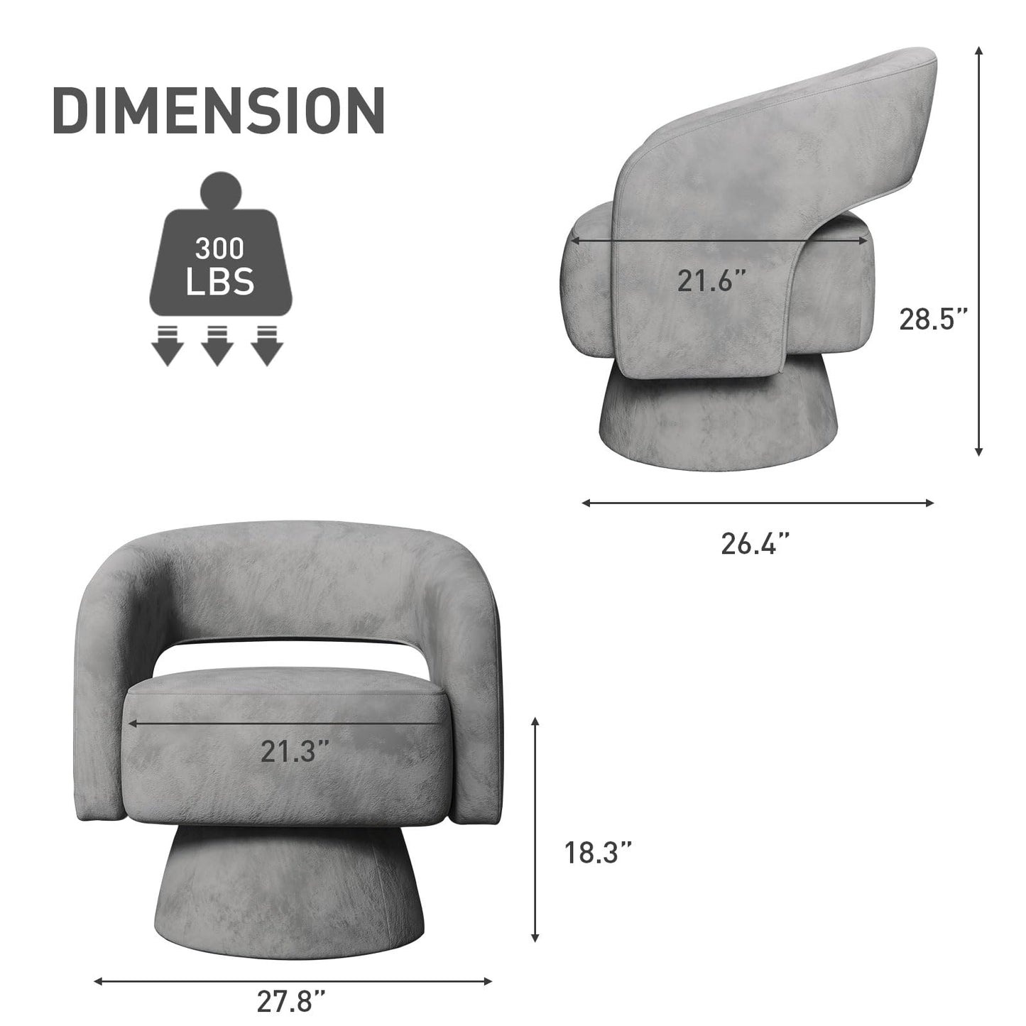 Bonzy Home Swivel Barrel Chair,Velvet Accent Armchair 360 Degree Swivel Club Chair for Living Room Bedroom Reception Room, Dark Grey