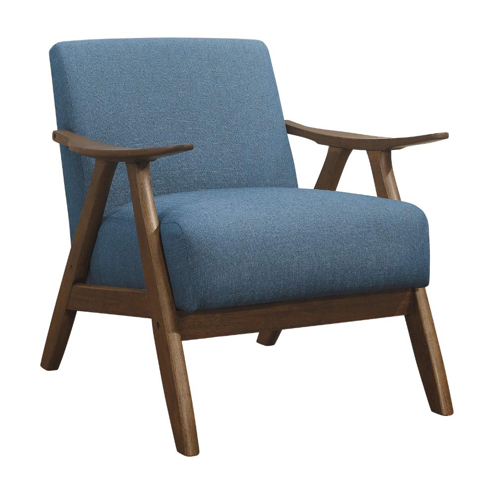 Lexicon Mid Century Modern Accent Chair with Solid Wood Frame in Walnut Finish, Upholstered Living Room Lounge Arm Chair, Thick and Comfy Innerspring Seat Cushion, Linen-Look Fabric, Gray