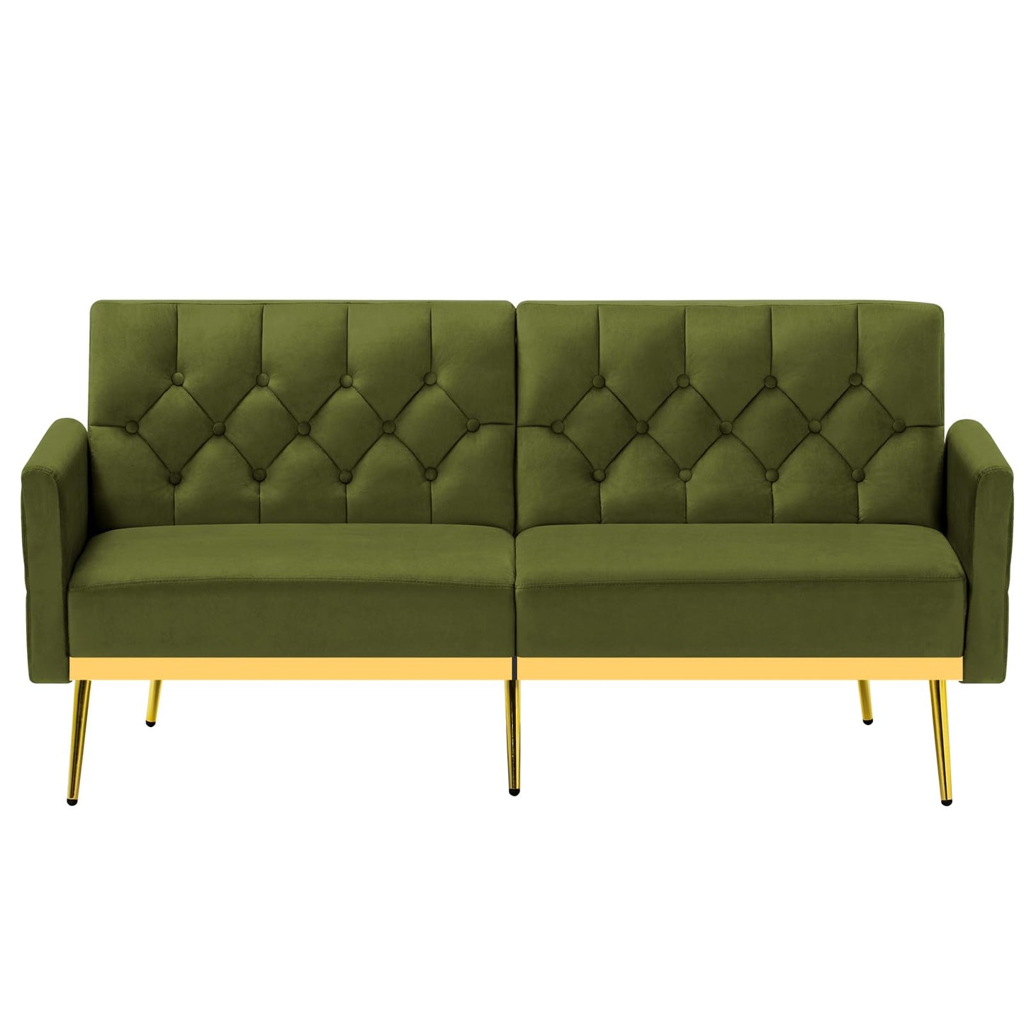 Velvet Sofa Bed w/Adjustable Armrests and Backrests, Modern Convertible Sleeper Sofa, Tufted Futon Sofa for Bedroom, Living Room, Apartment, Orange