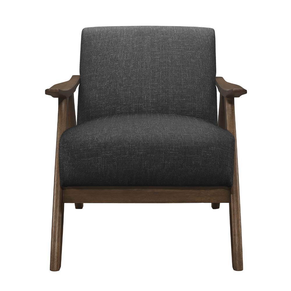 Lexicon Mid Century Modern Accent Chair with Solid Wood Frame in Walnut Finish, Upholstered Living Room Lounge Arm Chair, Thick and Comfy Innerspring Seat Cushion, Linen-Look Fabric, Gray