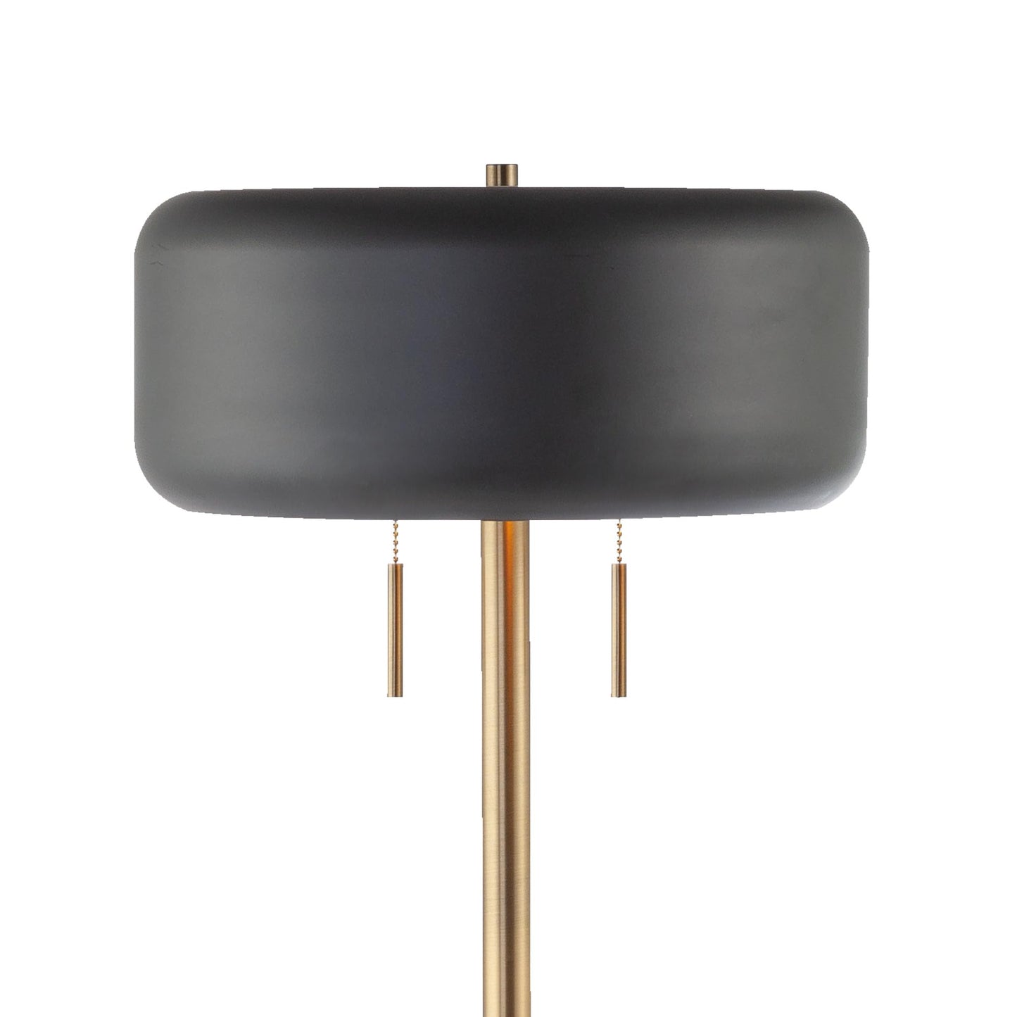 GLOBE Electric Novogratz x Harrington 65" Floor Lamp, 2-Tone Faux Wood Base, White Fabric Shade, Socket Rotary Switch 67225
