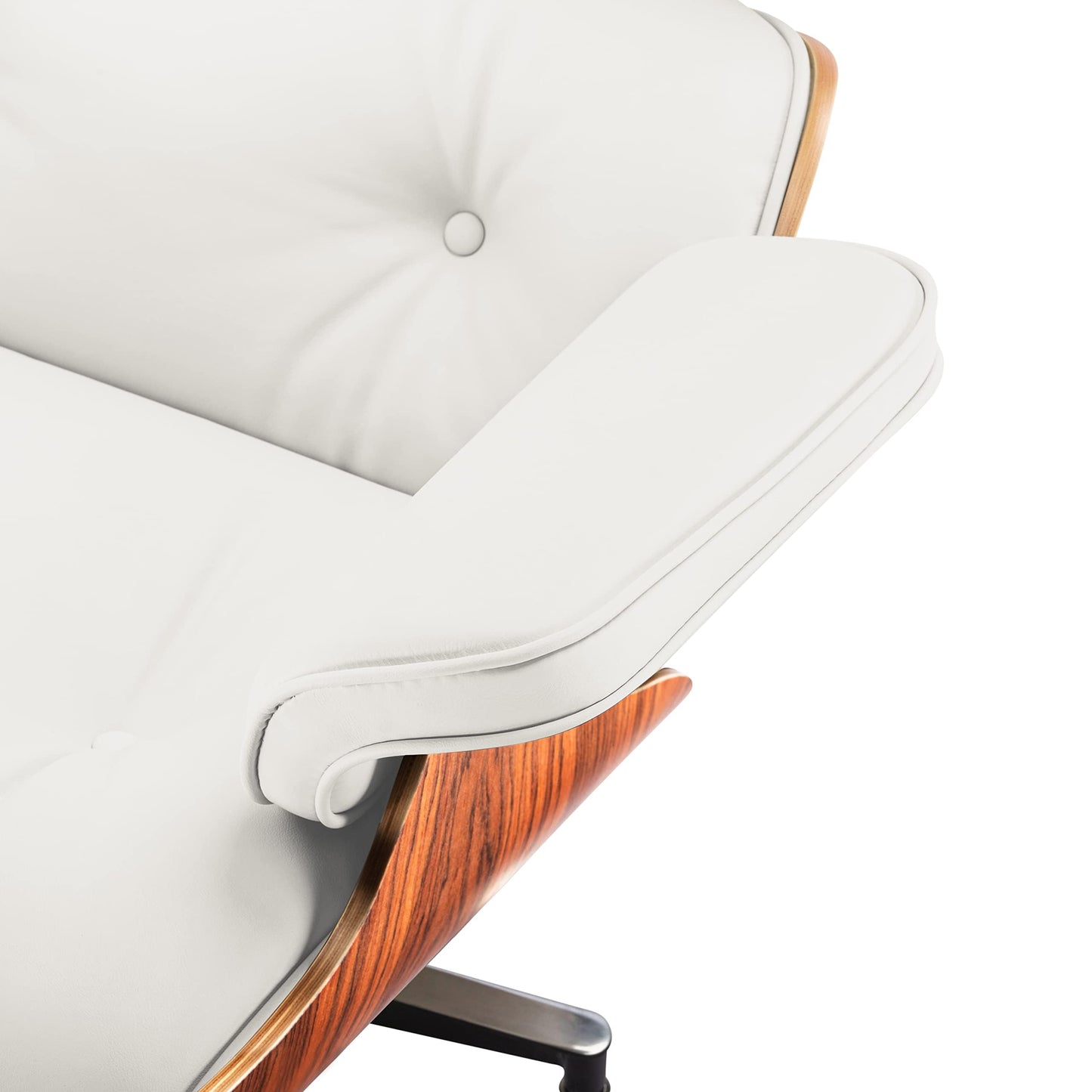 Top Black Grain Leather, Mid Century Chaise Lounge Chair and Ottoman, Modern Chair Classic Design, Walnut Wood, Heavy Duty Base Support for Living Room Office