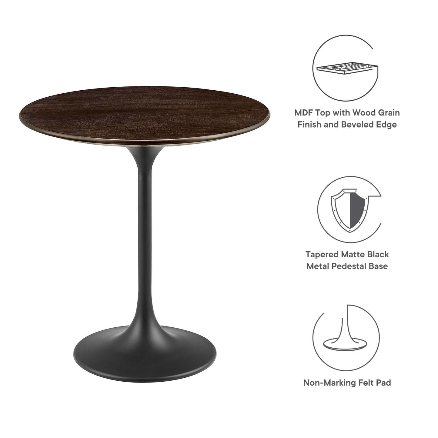 Modway Lippa Round 20" Wood Grain Mid-Century Modern Side Table, Black Cherry