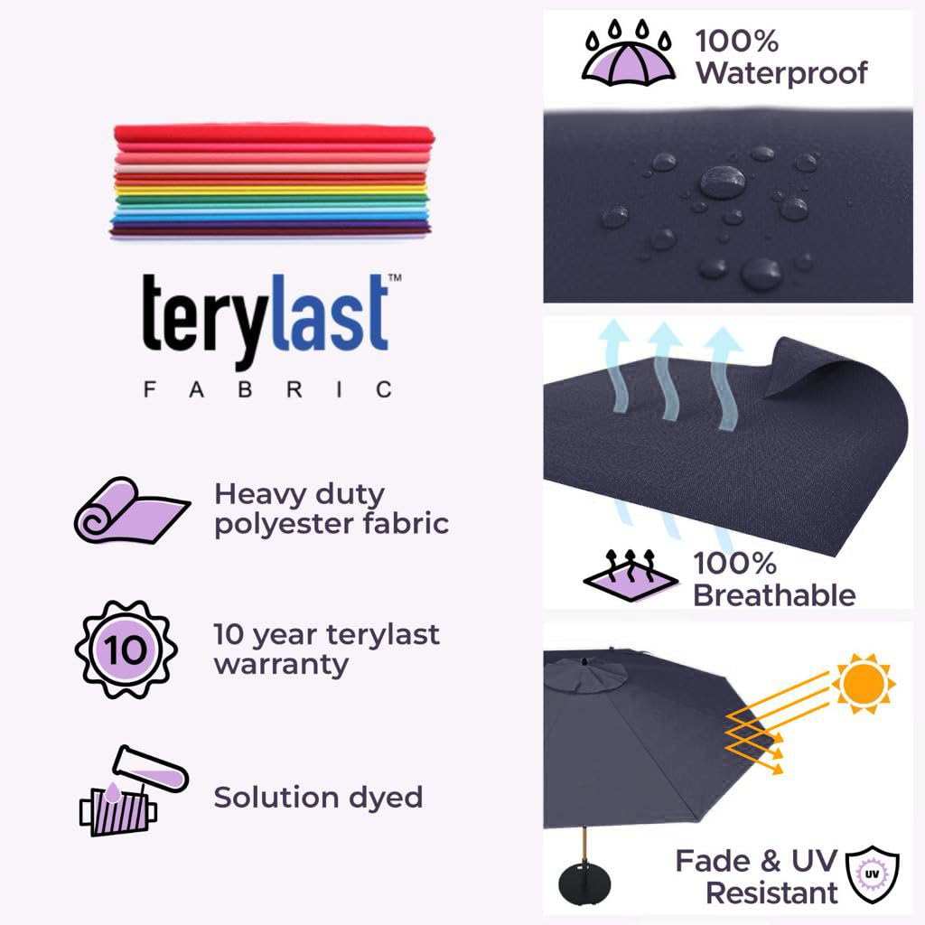 Midtown Umbrellas Push and Pop 9 Feet Outdoor Umbrella With Terylast Black/White Stripes Polyester Fabric - Fiberglass Ribs Deck Patio, Backyard, Garden & Pool - Silver Pole