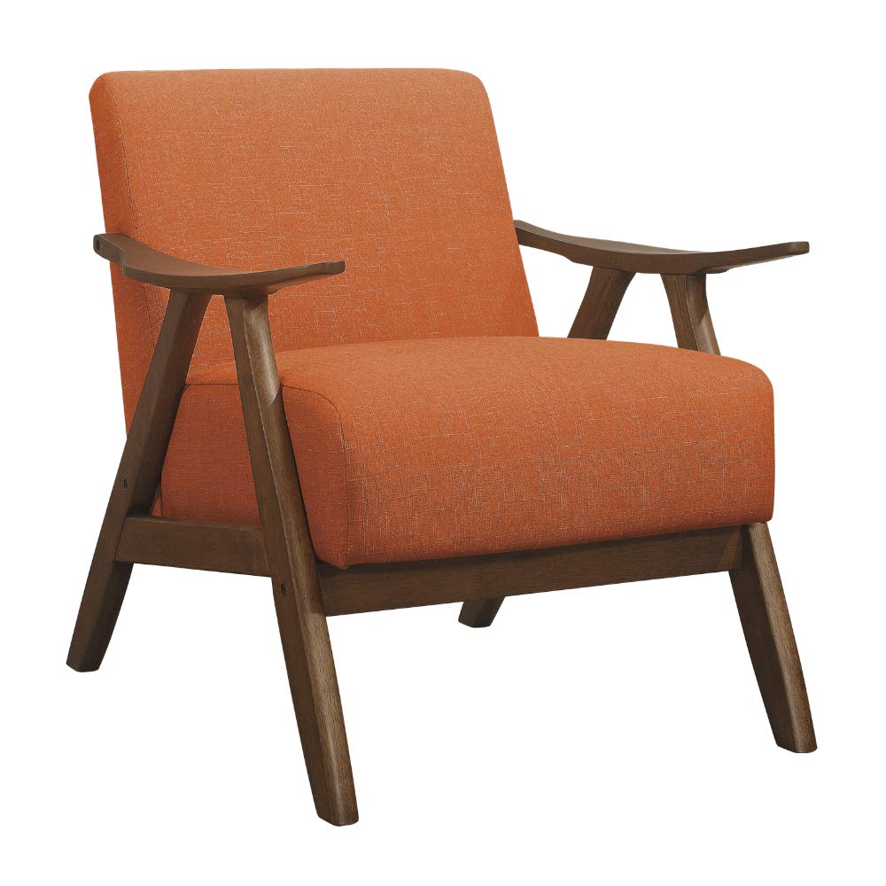 Lexicon Mid Century Modern Accent Chair with Solid Wood Frame in Walnut Finish, Upholstered Living Room Lounge Arm Chair, Thick and Comfy Innerspring Seat Cushion, Linen-Look Fabric, Gray