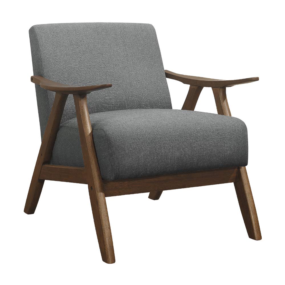 Lexicon Mid Century Modern Accent Chair with Solid Wood Frame in Walnut Finish, Upholstered Living Room Lounge Arm Chair, Thick and Comfy Innerspring Seat Cushion, Linen-Look Fabric, Gray