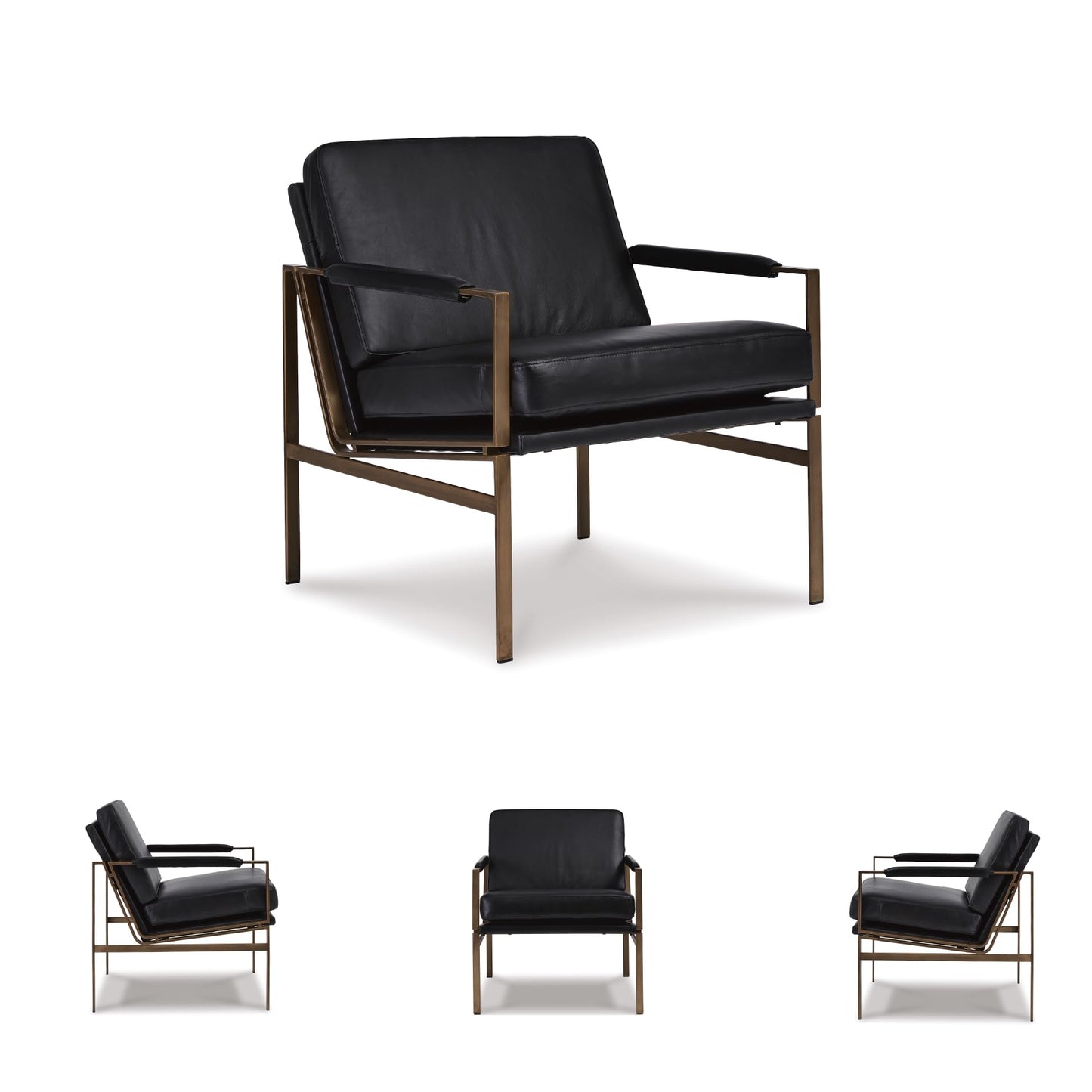 Signature Design by Ashley Puckman Mid-Century Modern Leather Accent Chair, Black