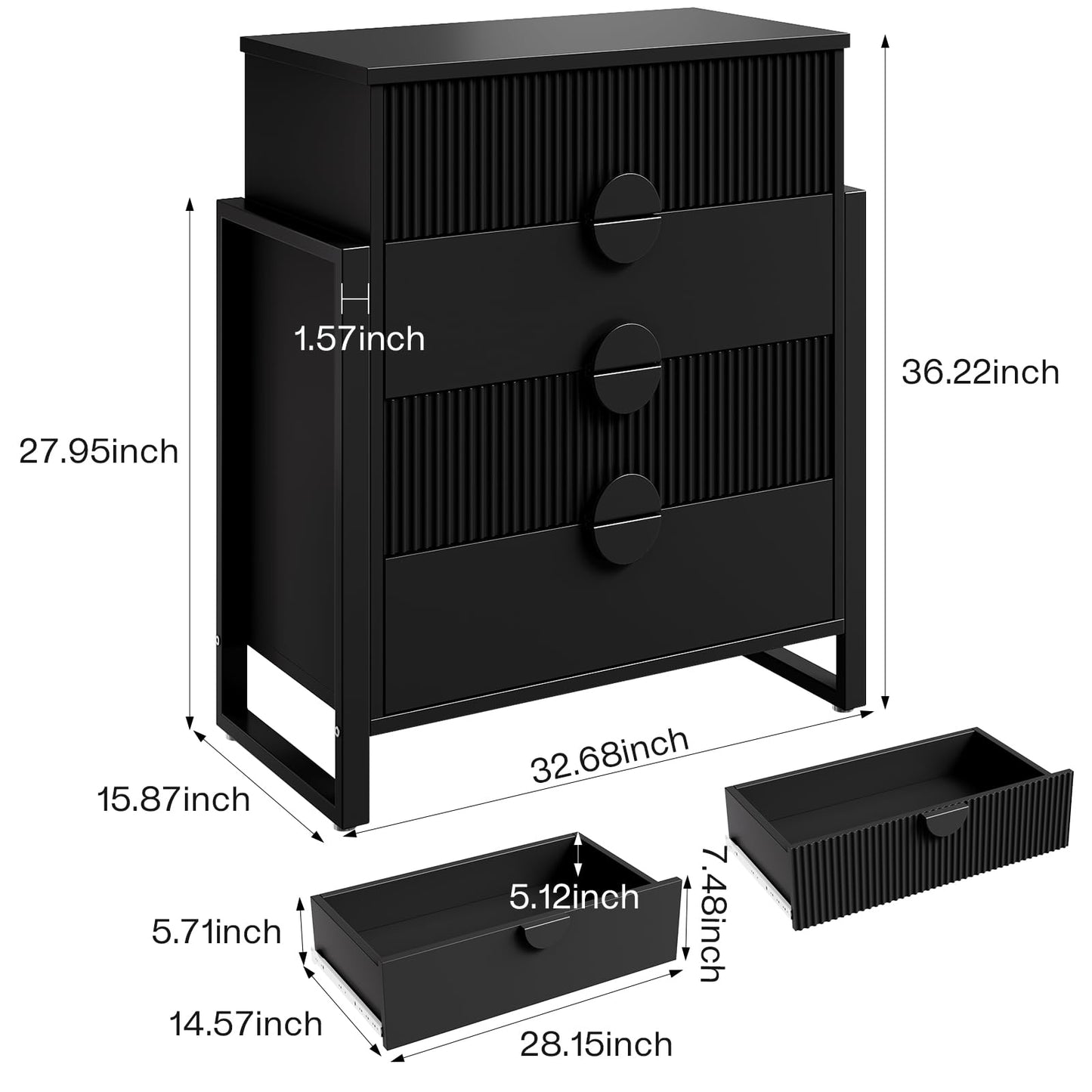 LGHM Fluted Gray Dresser for Bedroom, 50" Wide Chest of Drawers, Modern 6 Deep Drawers Dresser with Raised H Legs -Curved Profile Design, Easy Round Handles for Bedroom,Livingroom, Hallway, Gray
