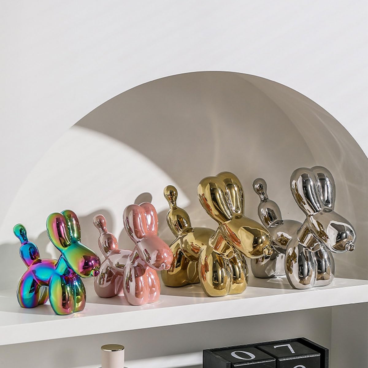 Electroplating Ceramics Balloon Dog Statue Crafts Living Room Desktop Decorations,Handmade Modern Small Ceramic Animal Statue Ornament Home Decor Accents (Dazzling, 5.1 Inch)