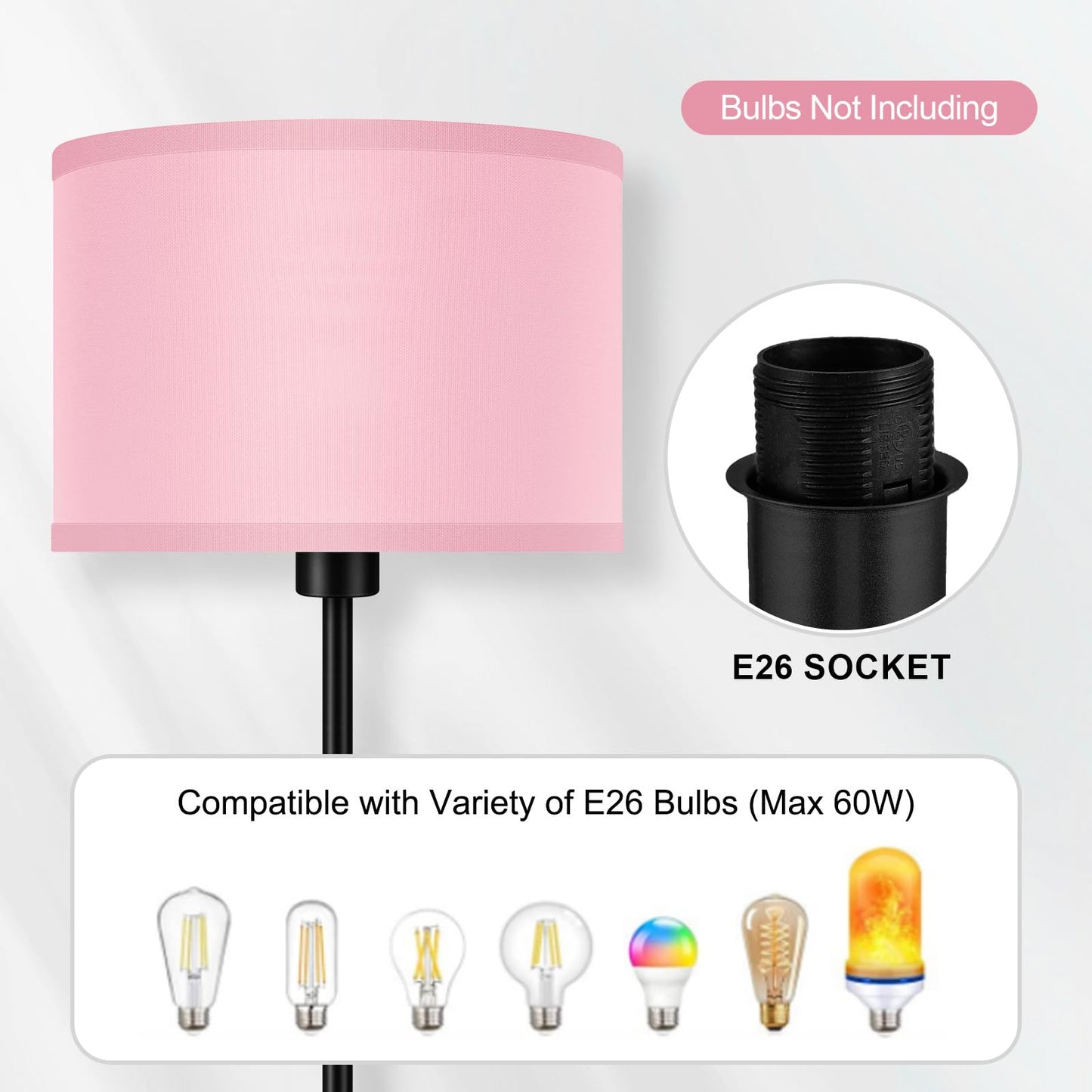 Floor Lamp Black, Standing Lamp, 58" Tall Lamps for Living Room, Simple Pole Lamp with Black Lampshade, On/Off Foot Pedal, Bright Dimming Light for Kids Room Bedroom Office Decor(Without Bulbs)