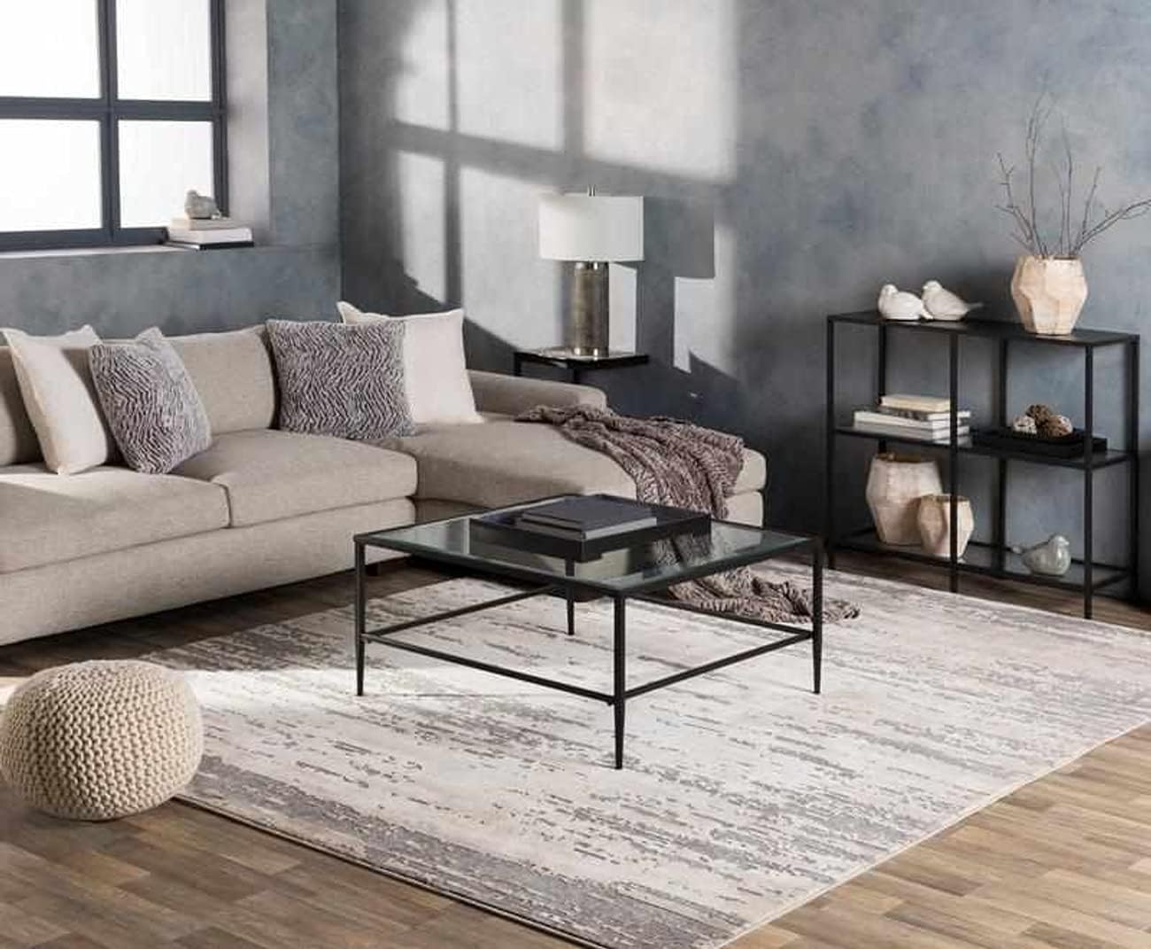 Mark&Day Area Rugs, 9x12 Martigues Modern Abstract Marble Silver Gray Area Rug, White Grey Marble Swirl Carpet for Living Room, Bedroom or Kitchen (9' x 12'4")
