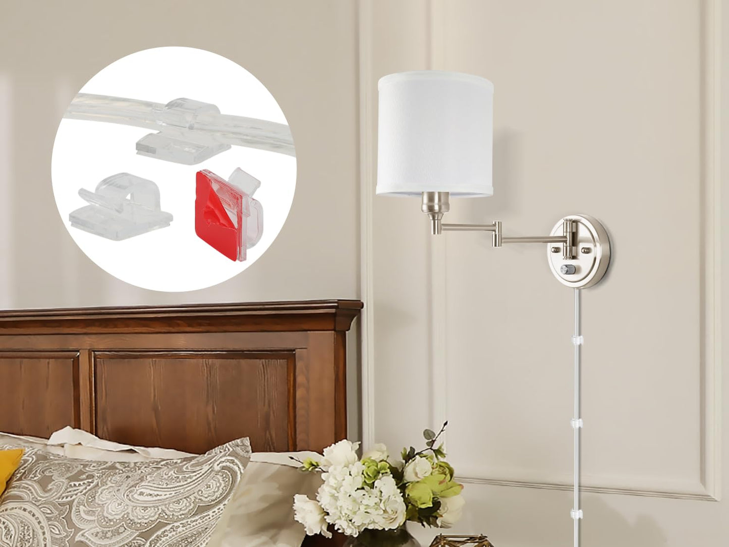 Plug in Wall Sconces with Remote Control, Dimming 10%-100% & Adjustable Colors 2700K-6500K, Hardwire or Plug-in, Swing Arm Wall Lamp with Linen Fabric Shade, Wall Sconces Set of Two, Black Finish