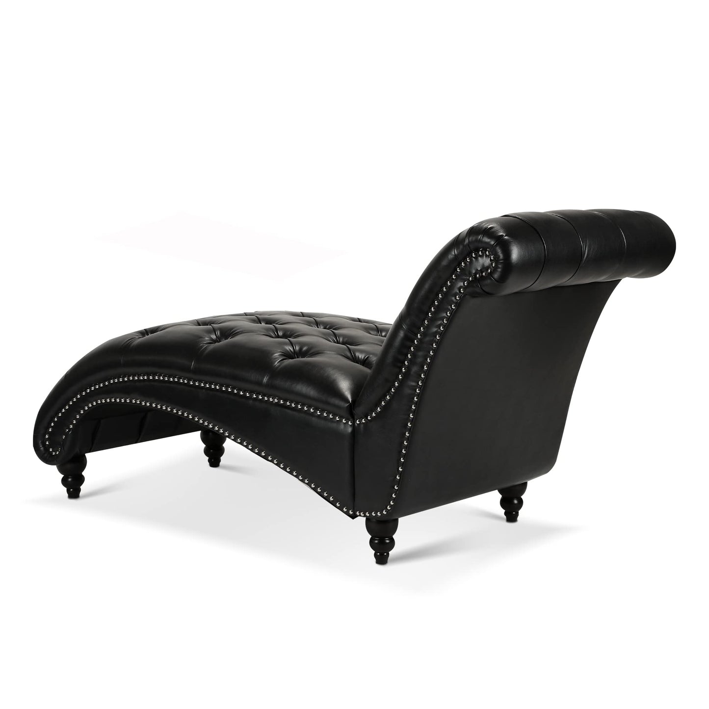 HomSof Modern ArmLess Chaise Lounge Indoor Black Upholstered Reclining Chair with Rolled Accent Pillow and Solid Wood Legs