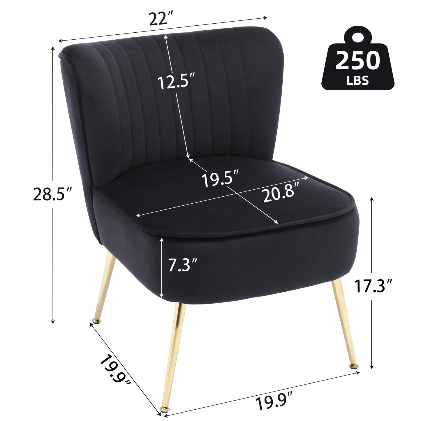 ABET Accent Chairs Set of 2, Velvet Armless Living Room Chairs with Tufted Wingback Thicken Cushion Gold Metal Legs, Comfy Upholstered Side Chairs Slipper Chairs Club Chairs for Bedroom, Beige