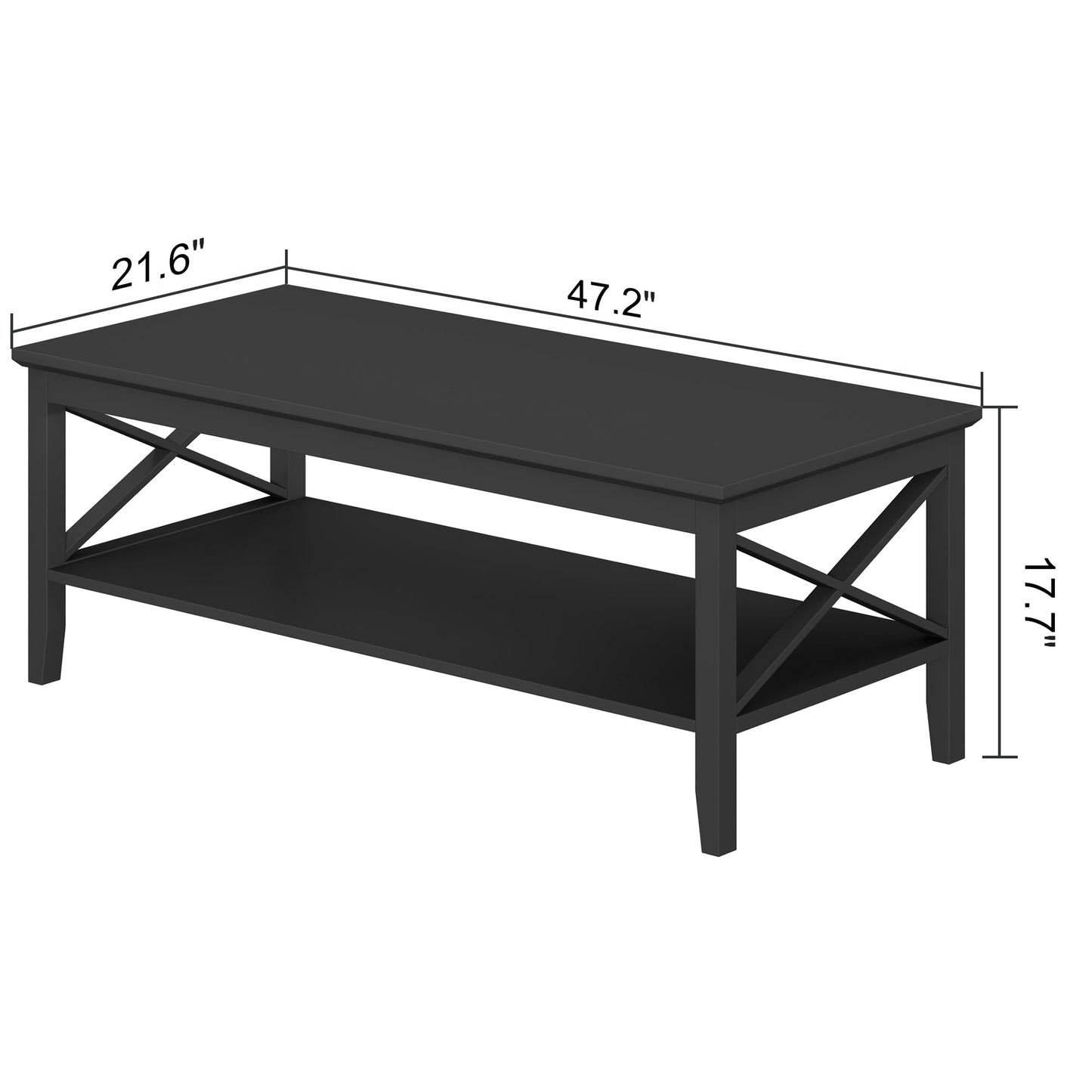 ChooChoo White Coffee Table Classic X Design for Living Room, Rectangular Modern Cocktail Table with Storage Shelf, 39 Inch