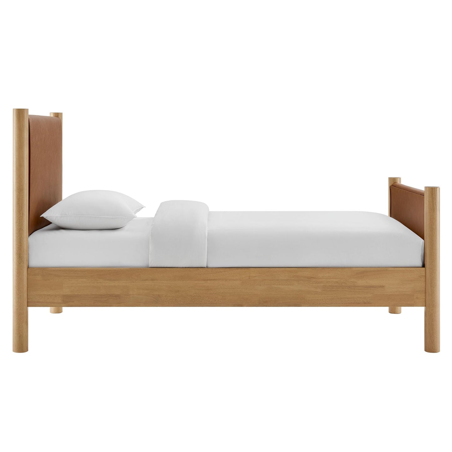 Modway Maven King Size Bed Frame in Tan Walnut with Faux Leather Upholstered Headboard and Footboard – Wood King Platform Bed Frame – No Box Spring Needed