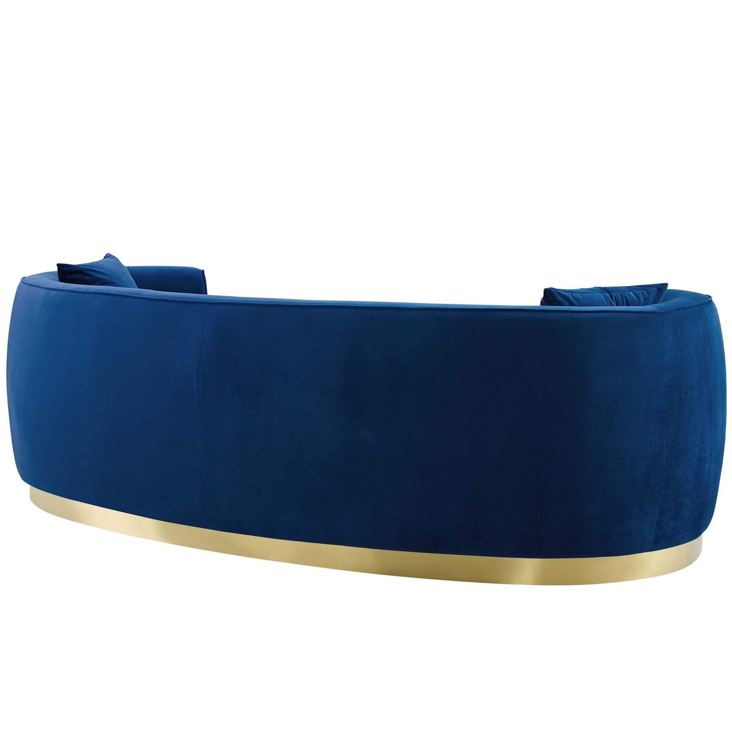 Modway Resolute Retro Modern Curved Back Upholstered Velvet with Two Throw Pillows, Sofa, Navy