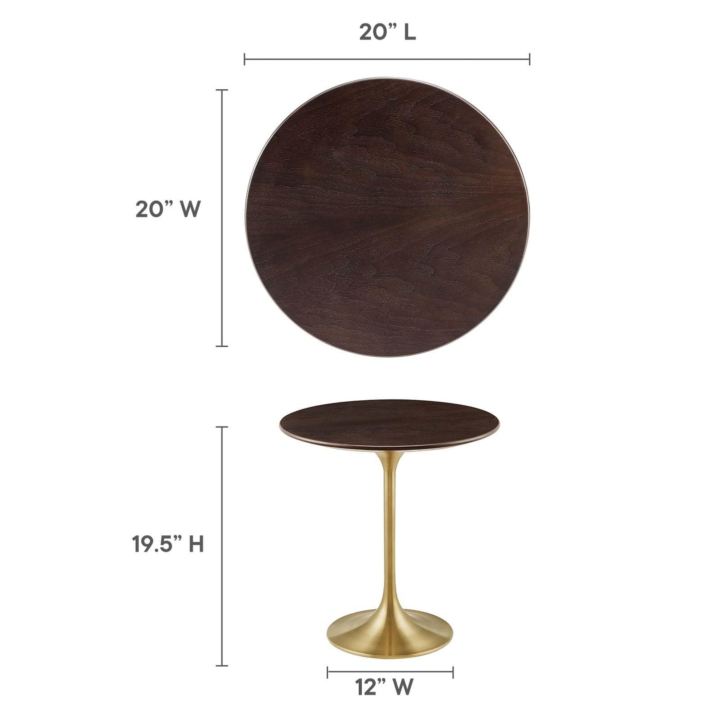 Modway Lippa Round 20" Wood Grain Mid-Century Modern Side Table, Black Cherry