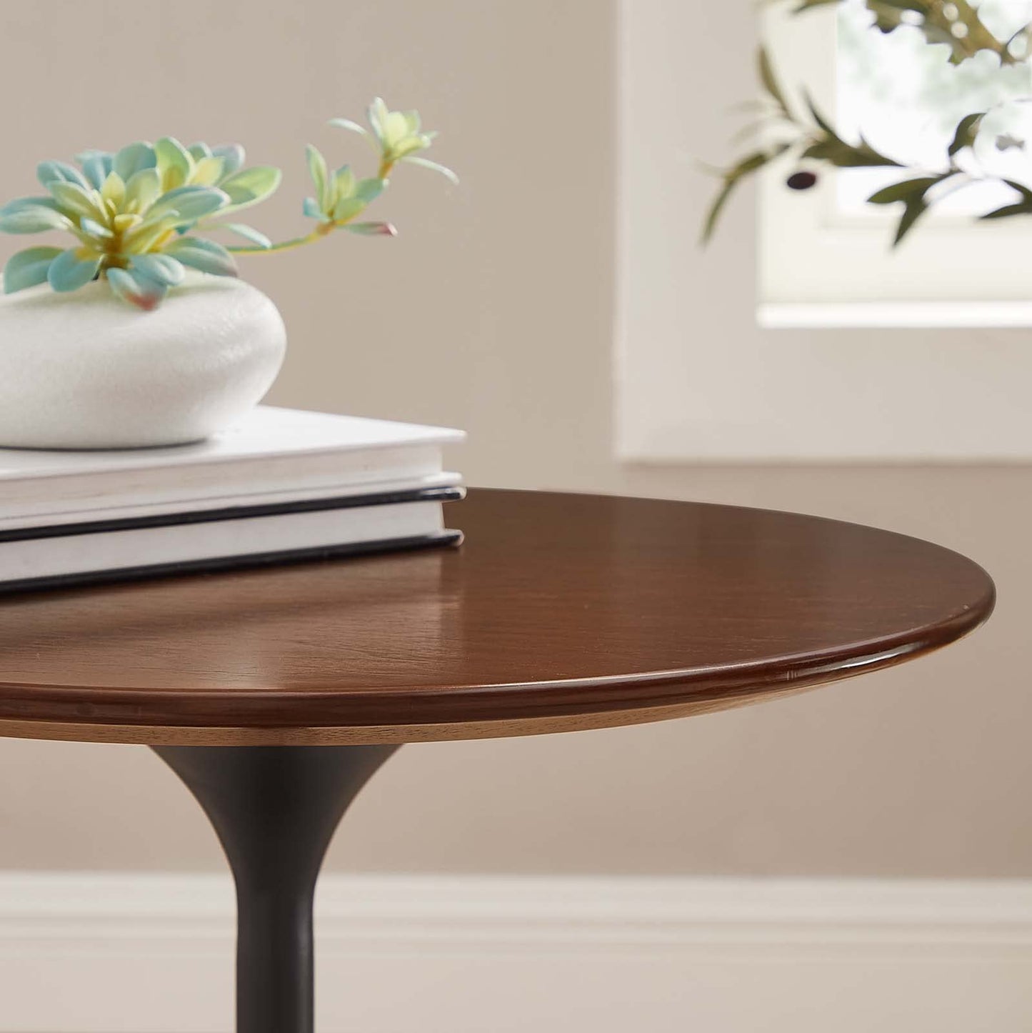 Modway Lippa Round 20" Wood Grain Mid-Century Modern Side Table, Black Cherry