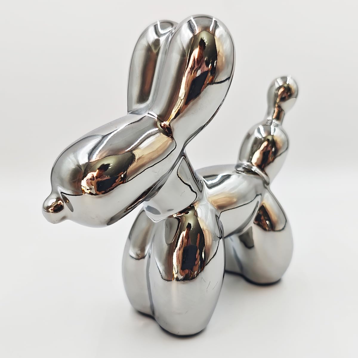 Electroplating Ceramics Balloon Dog Statue Crafts Living Room Desktop Decorations,Handmade Modern Small Ceramic Animal Statue Ornament Home Decor Accents (Dazzling, 5.1 Inch)