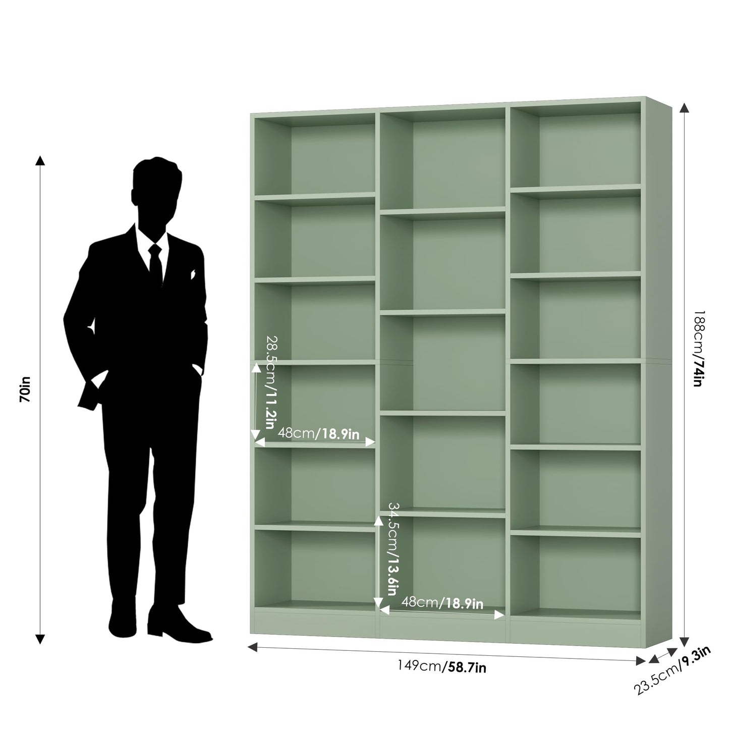 Triple Wide Bookshelf, 6 Tier Large Bookshelf, Bookcase with 17 Open Display Shelves, 74'' Tall Bookcases and Bookshelves for Living Room, Home Office, Library, White