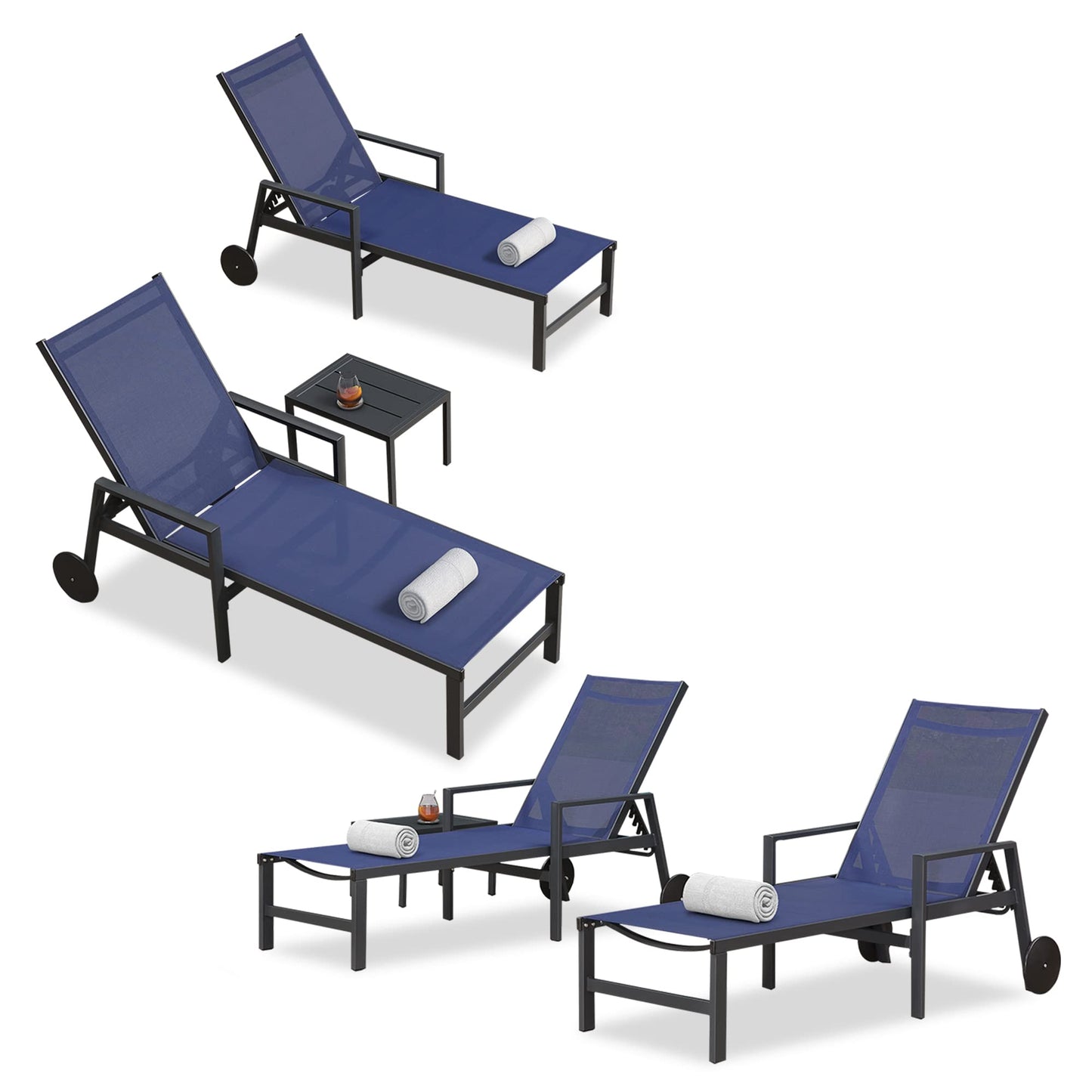 PURPLE LEAF Outdoor Chaise Lounge Chair Set of 2 Patio Pool Lounger Wicker Chairs with Wooden Armrest Sunbathing Tanning Recliner for Pool Backyard Garden Dark Brown