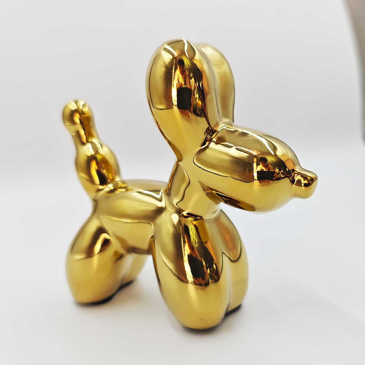 Electroplating Ceramics Balloon Dog Statue Crafts Living Room Desktop Decorations,Handmade Modern Small Ceramic Animal Statue Ornament Home Decor Accents (Dazzling, 5.1 Inch)