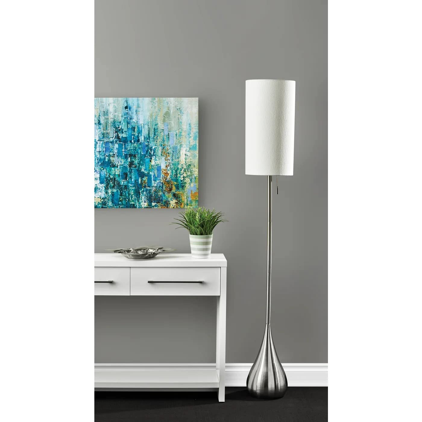 Adesso 1536-22 Christina Table Lamp, 34.5 in., 100 W, Brushed Steel Finish/White, 1 Steel Lamp