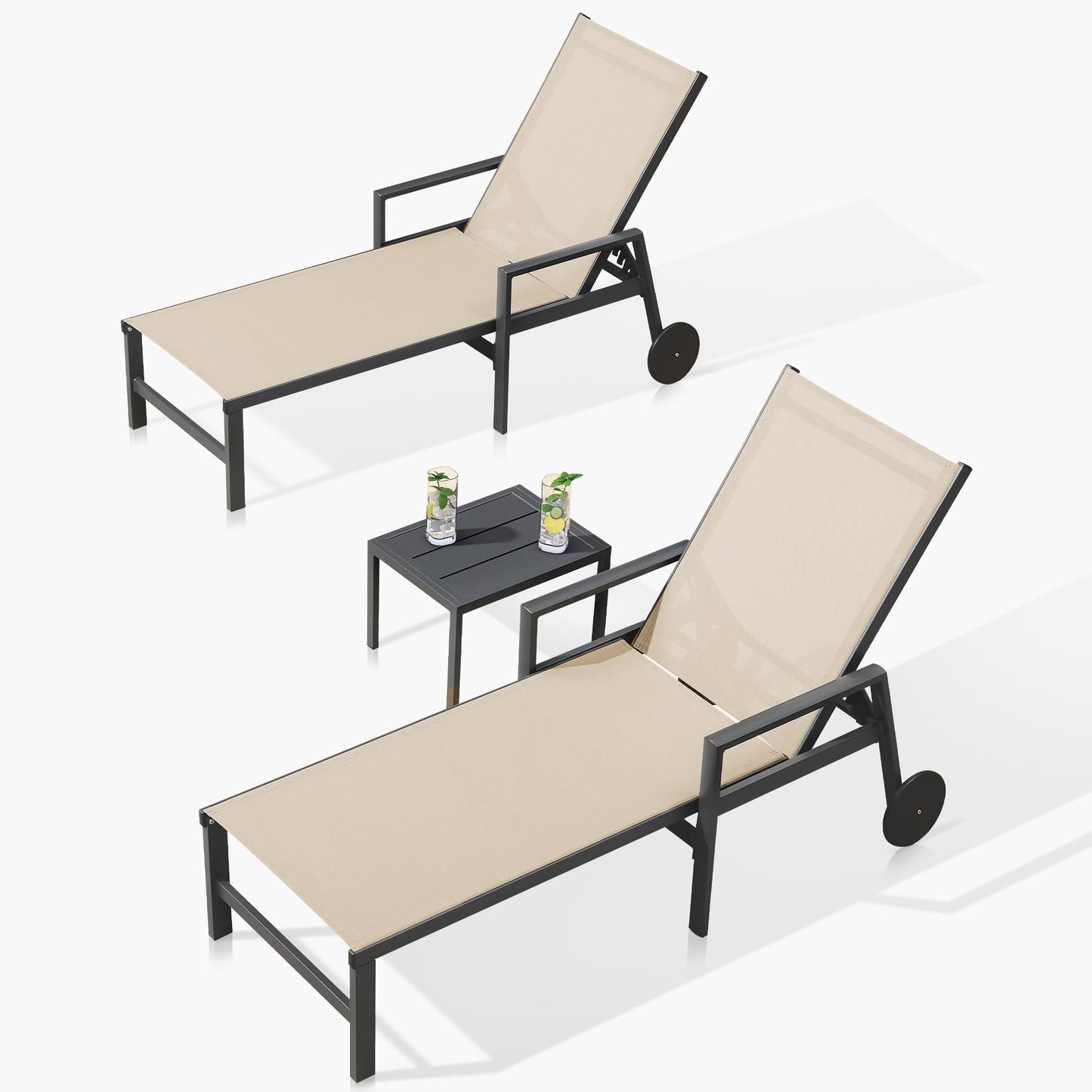 PURPLE LEAF Outdoor Chaise Lounge Chair Set of 2 Patio Pool Lounger Wicker Chairs with Wooden Armrest Sunbathing Tanning Recliner for Pool Backyard Garden Dark Brown