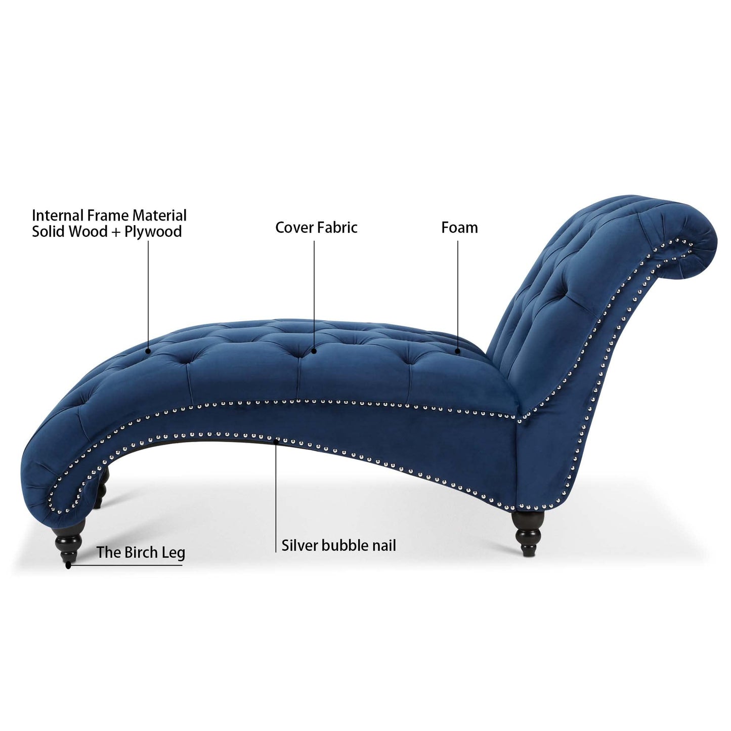 HomSof Modern ArmLess Chaise Lounge Indoor Black Upholstered Reclining Chair with Rolled Accent Pillow and Solid Wood Legs