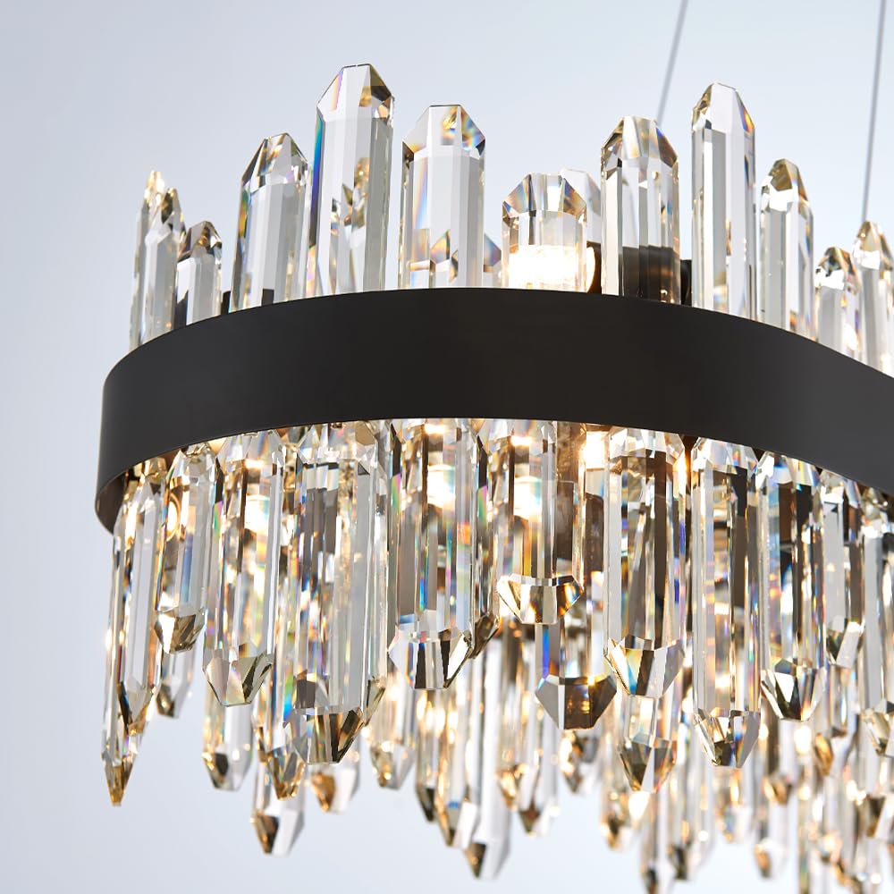 Gold Modern Oval Crystal Chandelier, 16-Lights Luxury Chandeliers Modern 2-Tiers K9 Crystal Chandelier Pendant, Light Fixture G9 Lights for Dining Living Room Entryway Kitchen Dia 23 inch