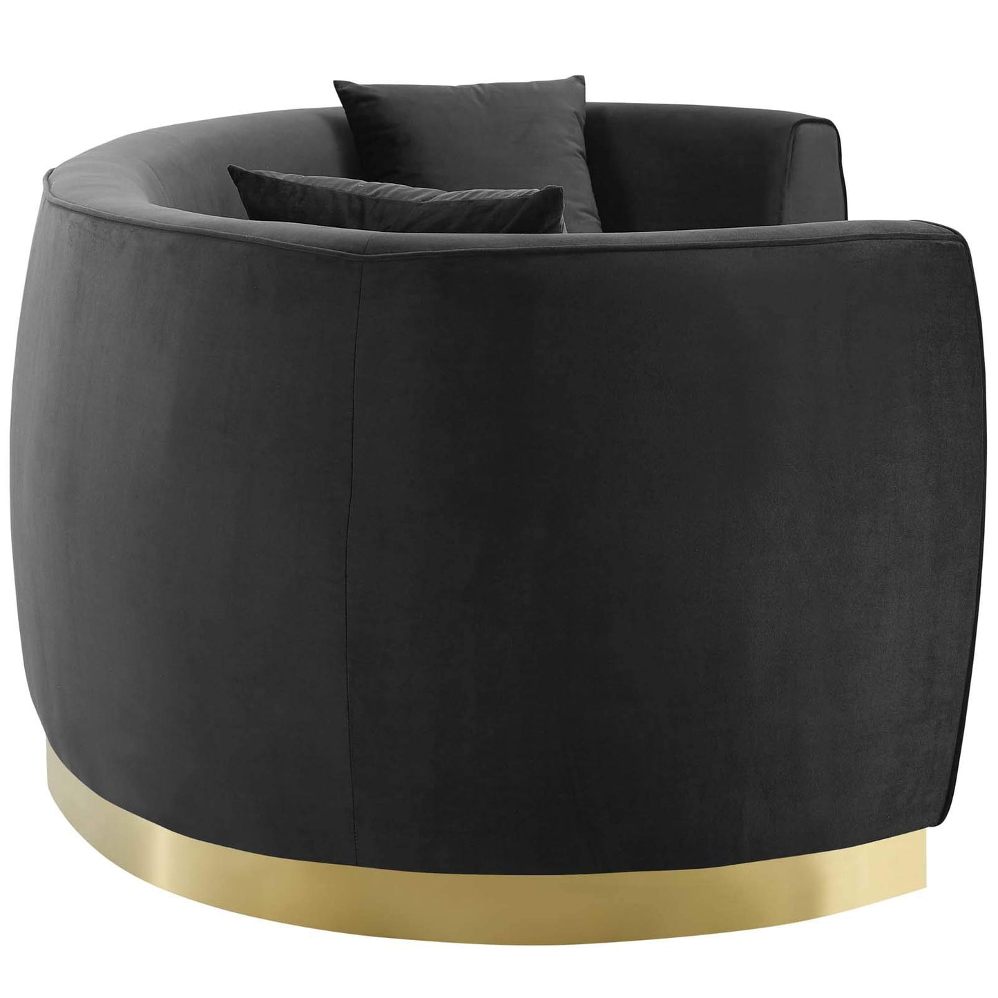 Modway Resolute Retro Modern Curved Back Upholstered Velvet with Two Throw Pillows, Sofa, Navy