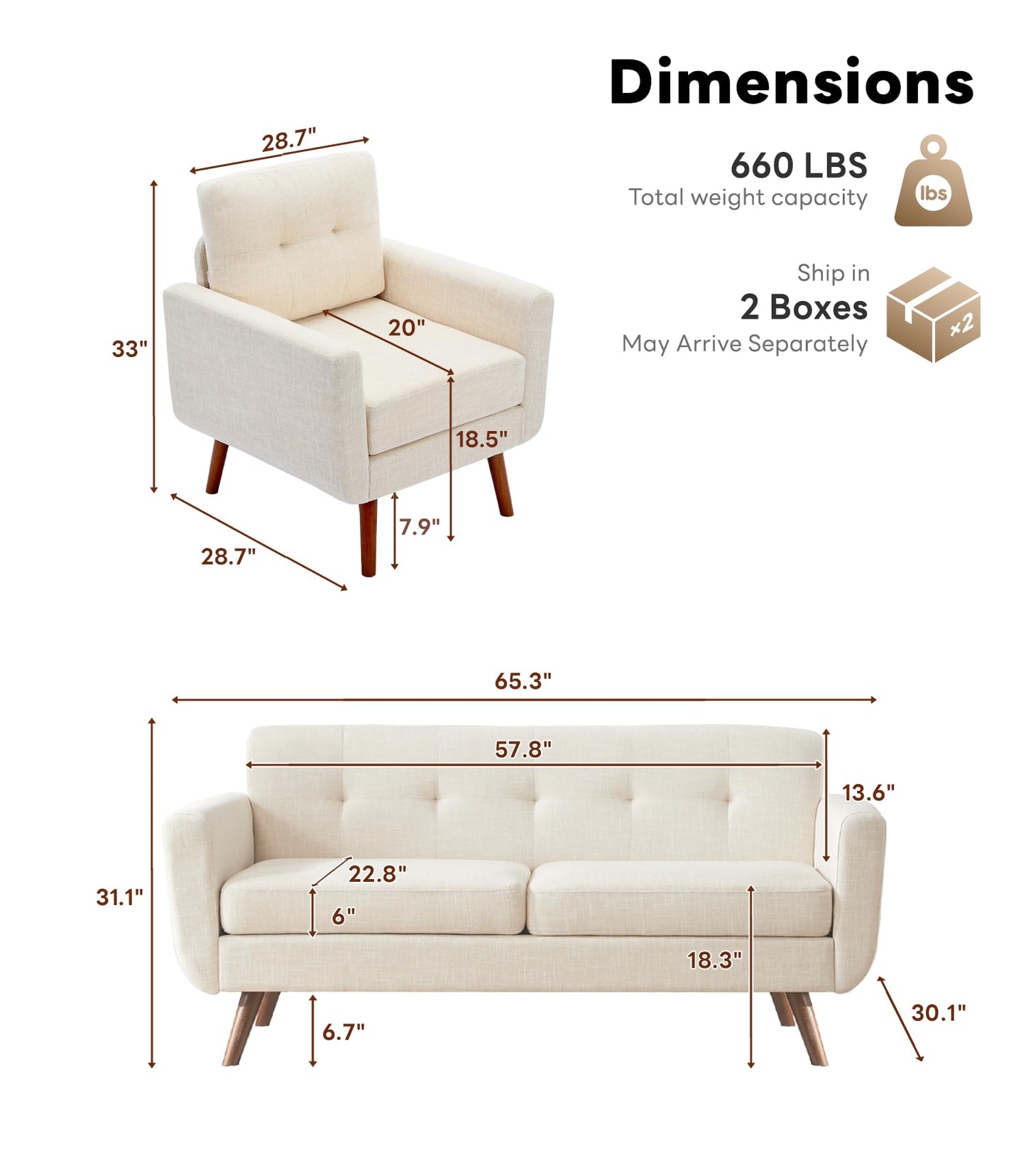 Tbfit 65" W Loveseat Sofa, Mid Century Modern Love Seat Couches for Living Room, Button Tufted Upholstered Small Couch for Bedroom, Solid and Easy to Install Love Seats Furniture, Grey