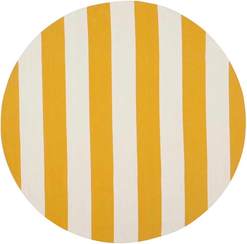 SAFAVIEH Montauk Collection Area Rug - 4' Round, Black & Ivory, Handmade Flatweave Cotton, Woven Texture, Farmhouse Stripe Pattern, Ideal for Living Room, Foyer, Bedroom, Dining Space (MTK712D)