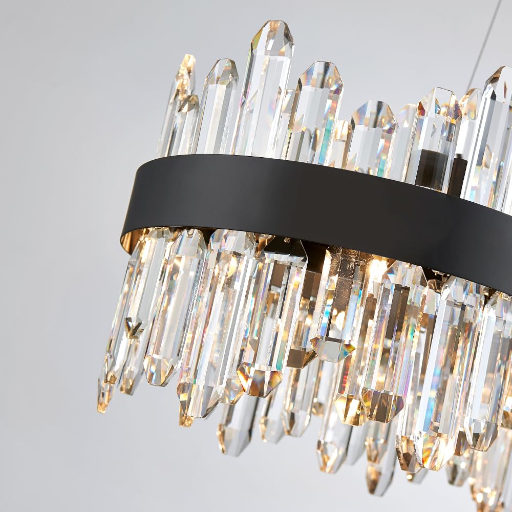 Gold Modern Oval Crystal Chandelier, 16-Lights Luxury Chandeliers Modern 2-Tiers K9 Crystal Chandelier Pendant, Light Fixture G9 Lights for Dining Living Room Entryway Kitchen Dia 23 inch