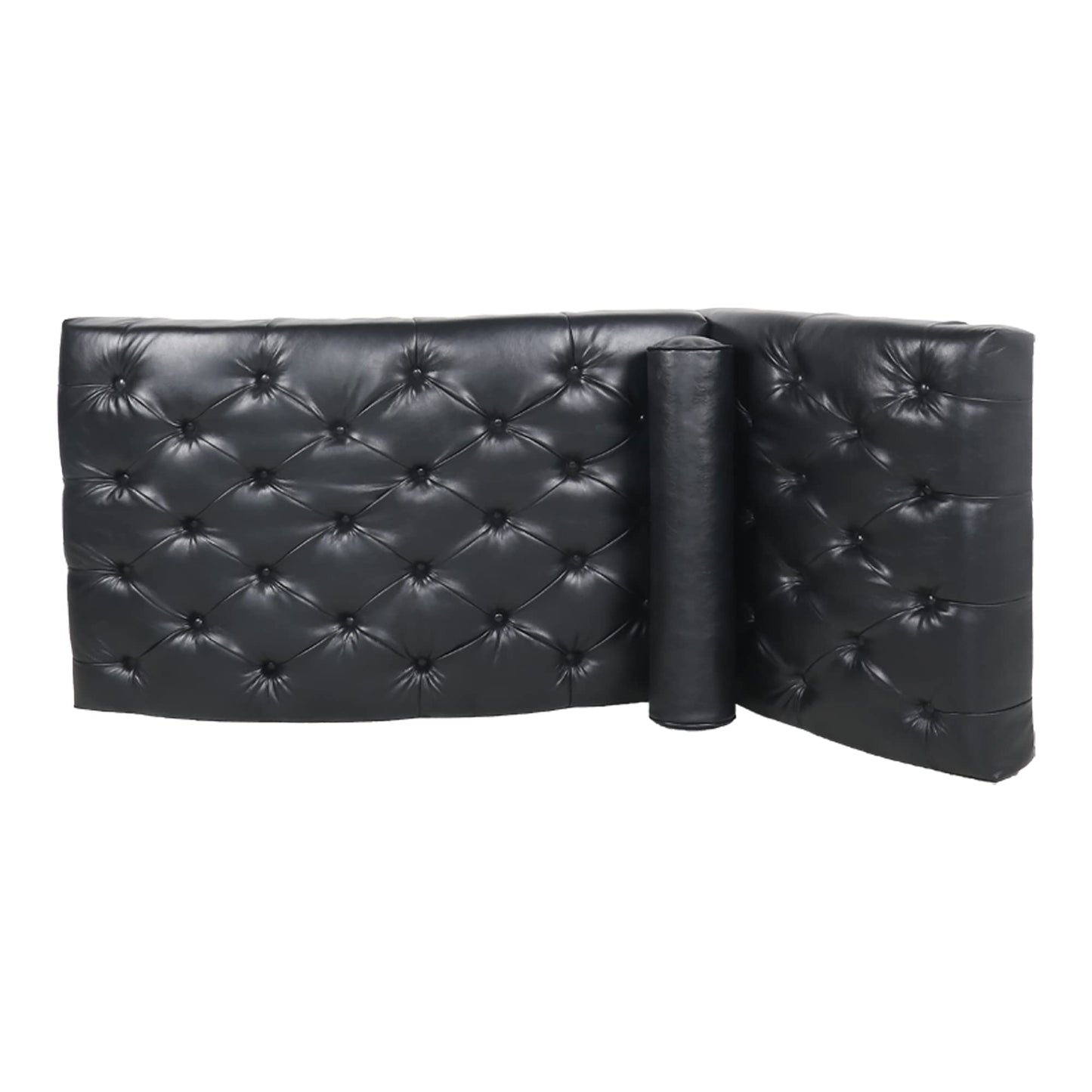 HomSof Modern ArmLess Chaise Lounge Indoor Black Upholstered Reclining Chair with Rolled Accent Pillow and Solid Wood Legs