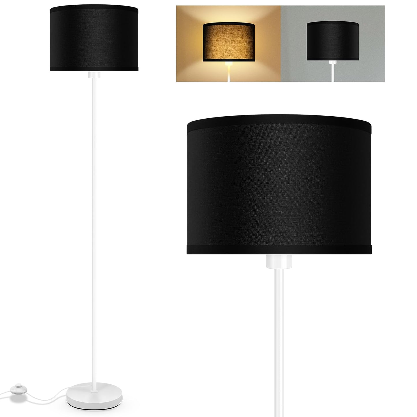 Floor Lamp Black, Standing Lamp, 58" Tall Lamps for Living Room, Simple Pole Lamp with Black Lampshade, On/Off Foot Pedal, Bright Dimming Light for Kids Room Bedroom Office Decor(Without Bulbs)
