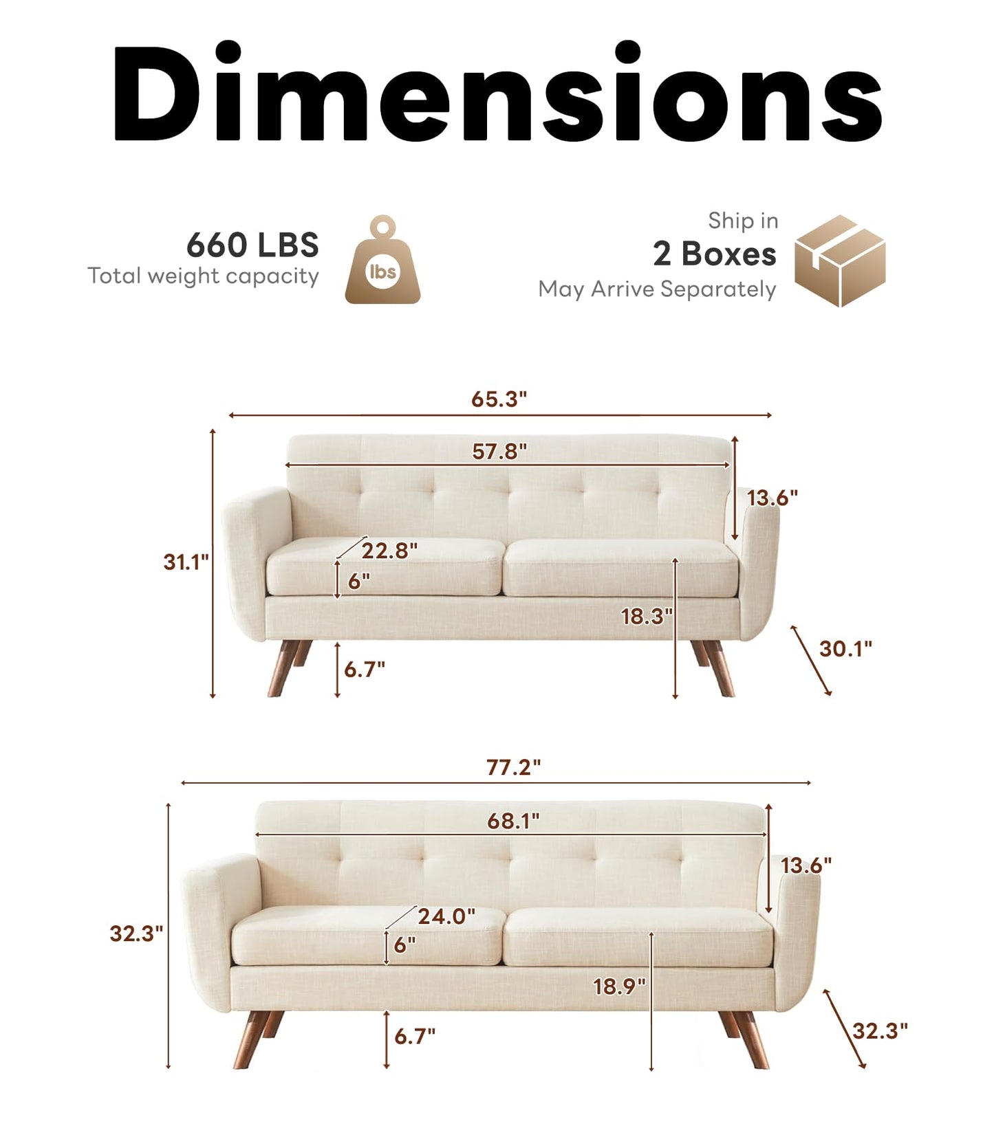 Tbfit 65" W Loveseat Sofa, Mid Century Modern Love Seat Couches for Living Room, Button Tufted Upholstered Small Couch for Bedroom, Solid and Easy to Install Love Seats Furniture, Grey