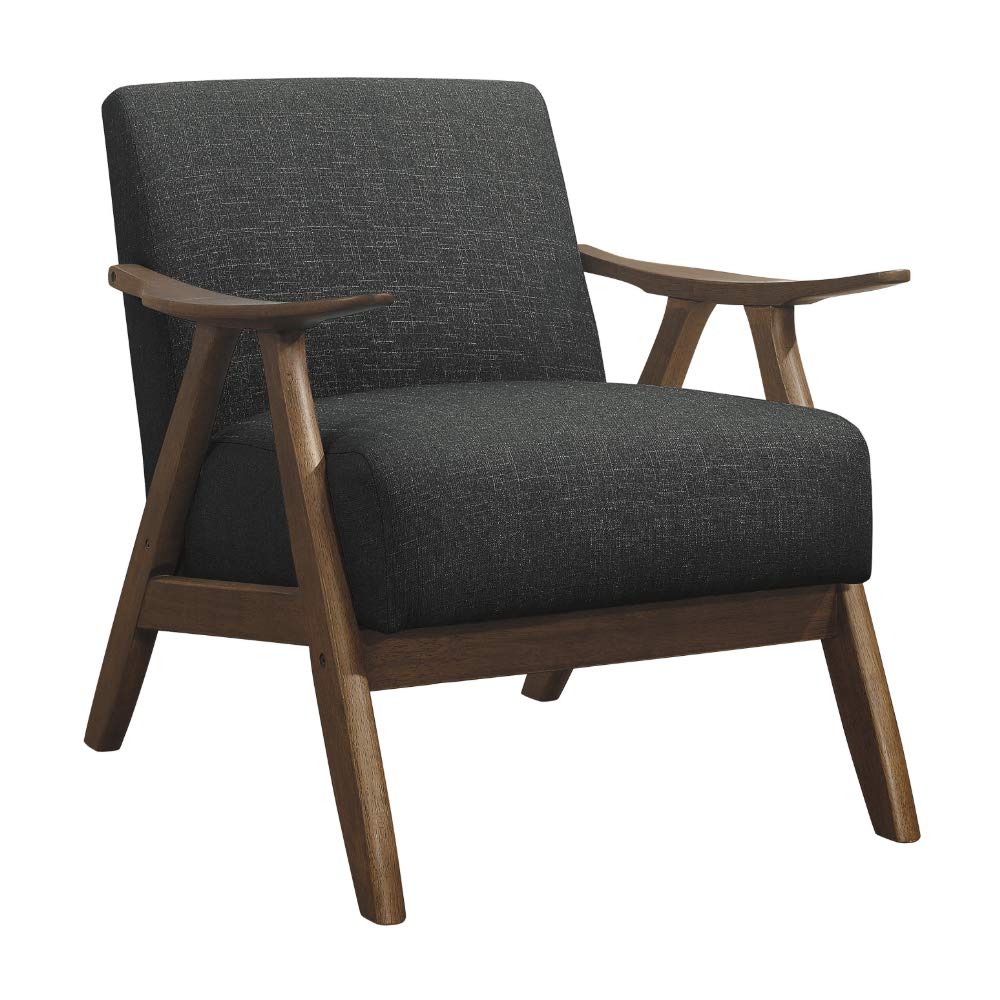 Lexicon Mid Century Modern Accent Chair with Solid Wood Frame in Walnut Finish, Upholstered Living Room Lounge Arm Chair, Thick and Comfy Innerspring Seat Cushion, Linen-Look Fabric, Gray