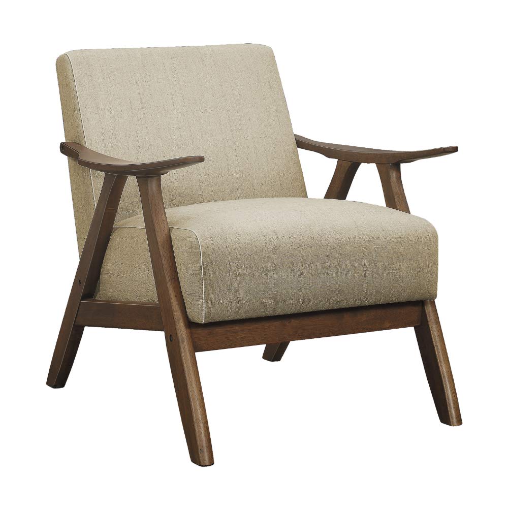 Lexicon Mid Century Modern Accent Chair with Solid Wood Frame in Walnut Finish, Upholstered Living Room Lounge Arm Chair, Thick and Comfy Innerspring Seat Cushion, Linen-Look Fabric, Gray