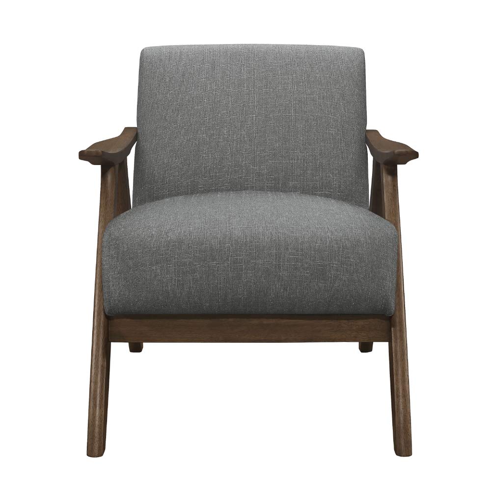 Lexicon Mid Century Modern Accent Chair with Solid Wood Frame in Walnut Finish, Upholstered Living Room Lounge Arm Chair, Thick and Comfy Innerspring Seat Cushion, Linen-Look Fabric, Gray