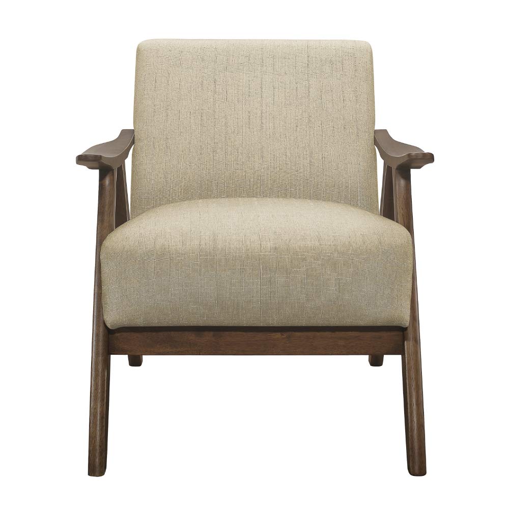 Lexicon Mid Century Modern Accent Chair with Solid Wood Frame in Walnut Finish, Upholstered Living Room Lounge Arm Chair, Thick and Comfy Innerspring Seat Cushion, Linen-Look Fabric, Gray