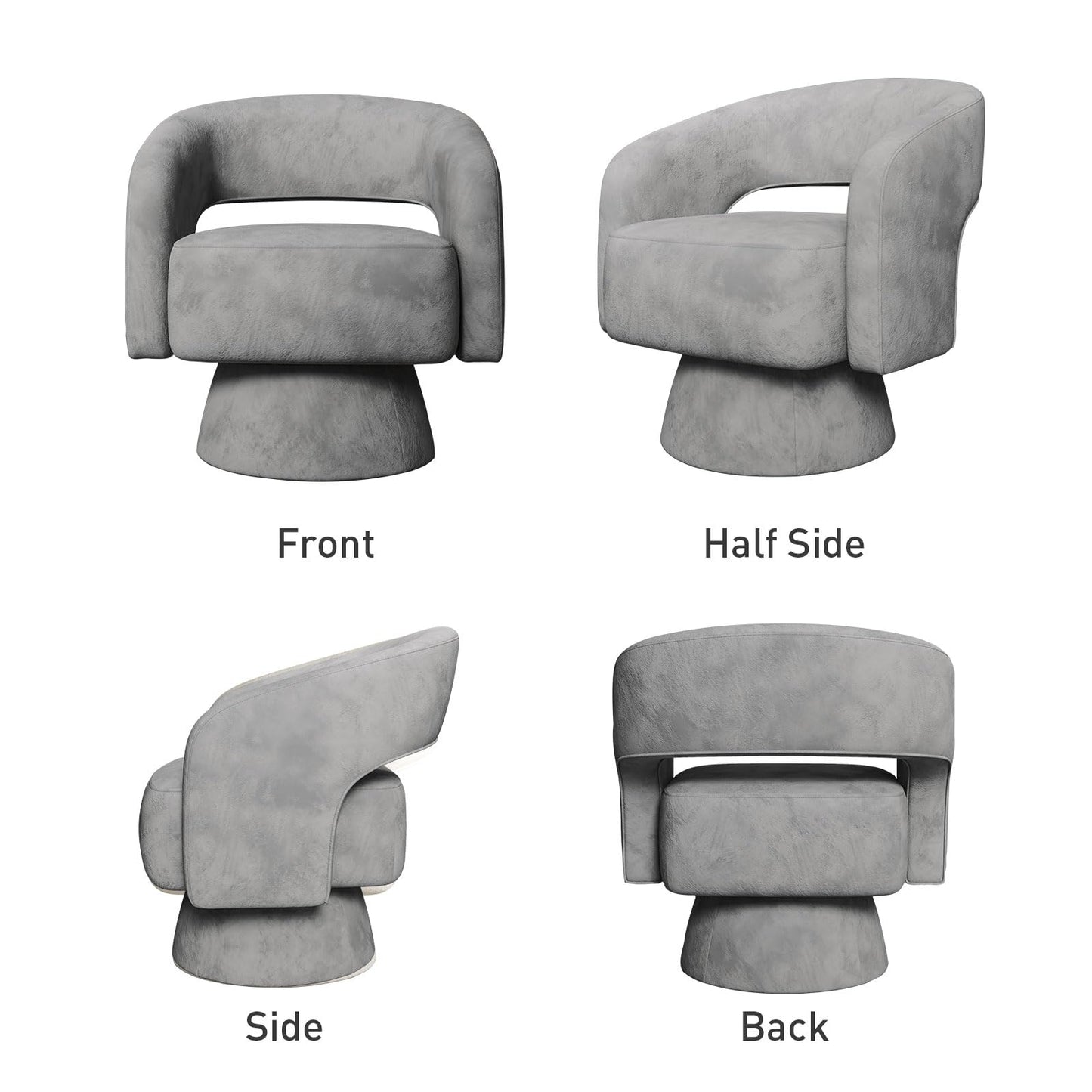 Bonzy Home Swivel Barrel Chair,Velvet Accent Armchair 360 Degree Swivel Club Chair for Living Room Bedroom Reception Room, Dark Grey