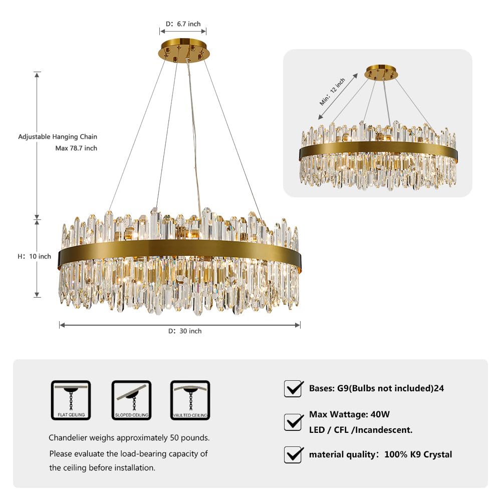 Gold Modern Oval Crystal Chandelier, 16-Lights Luxury Chandeliers Modern 2-Tiers K9 Crystal Chandelier Pendant, Light Fixture G9 Lights for Dining Living Room Entryway Kitchen Dia 23 inch