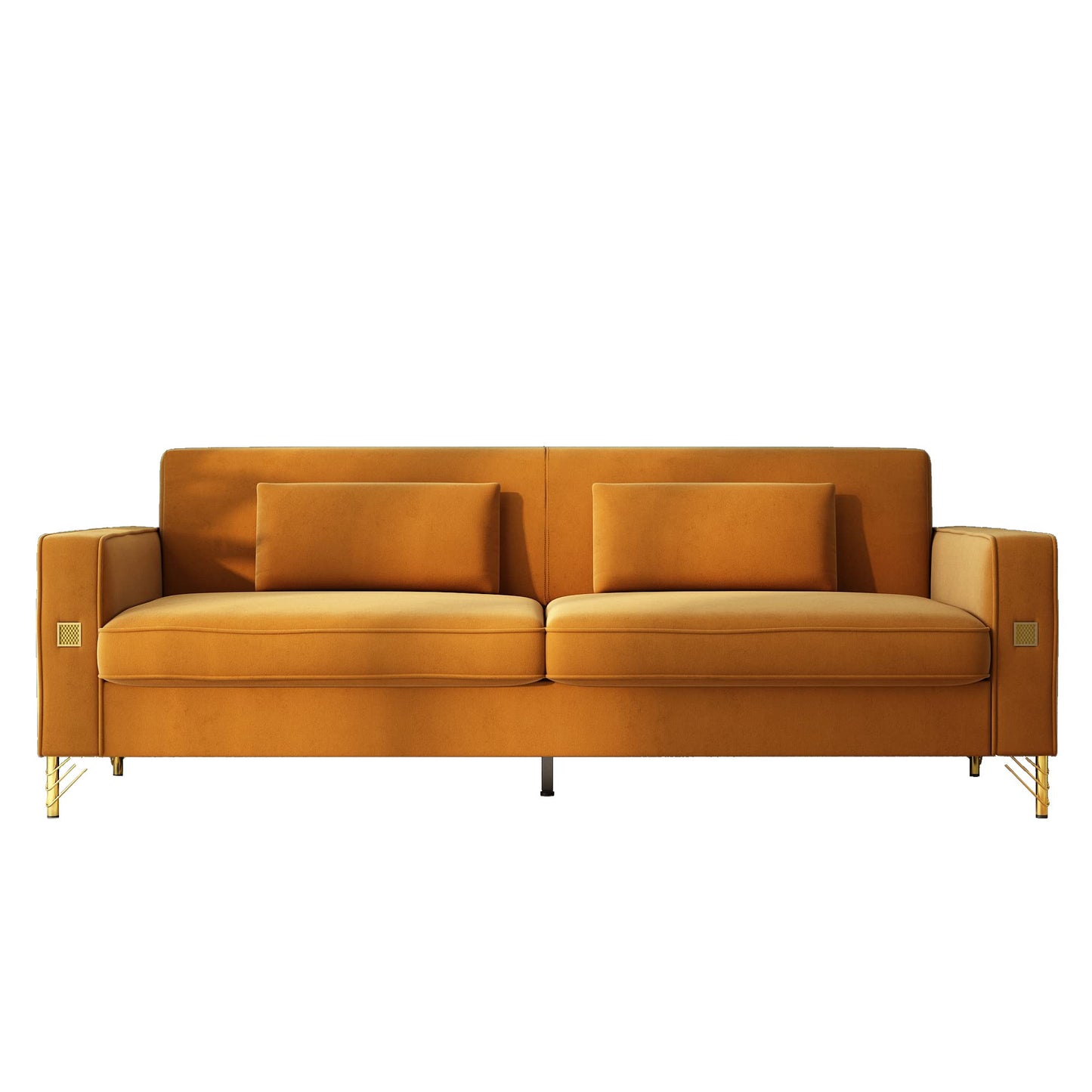 85.63" Velvet Sofa,Modern Loveseat Couch with Pillows Set of 2 for Living Room,Bedroom,Apartment Furniture with Gold Metal Legs (Green)